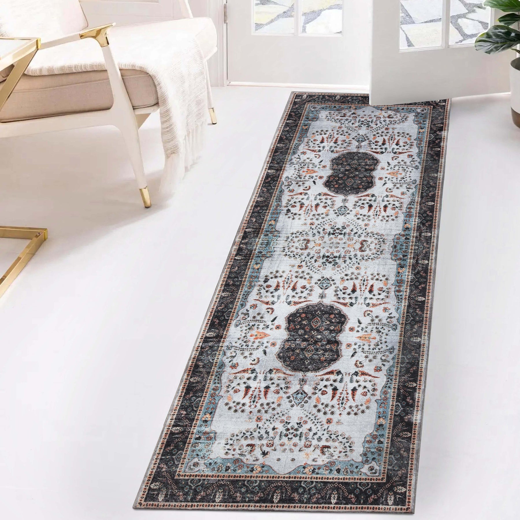 Sparrow Classic Medallion Washable Indoor Area Rug or Runner