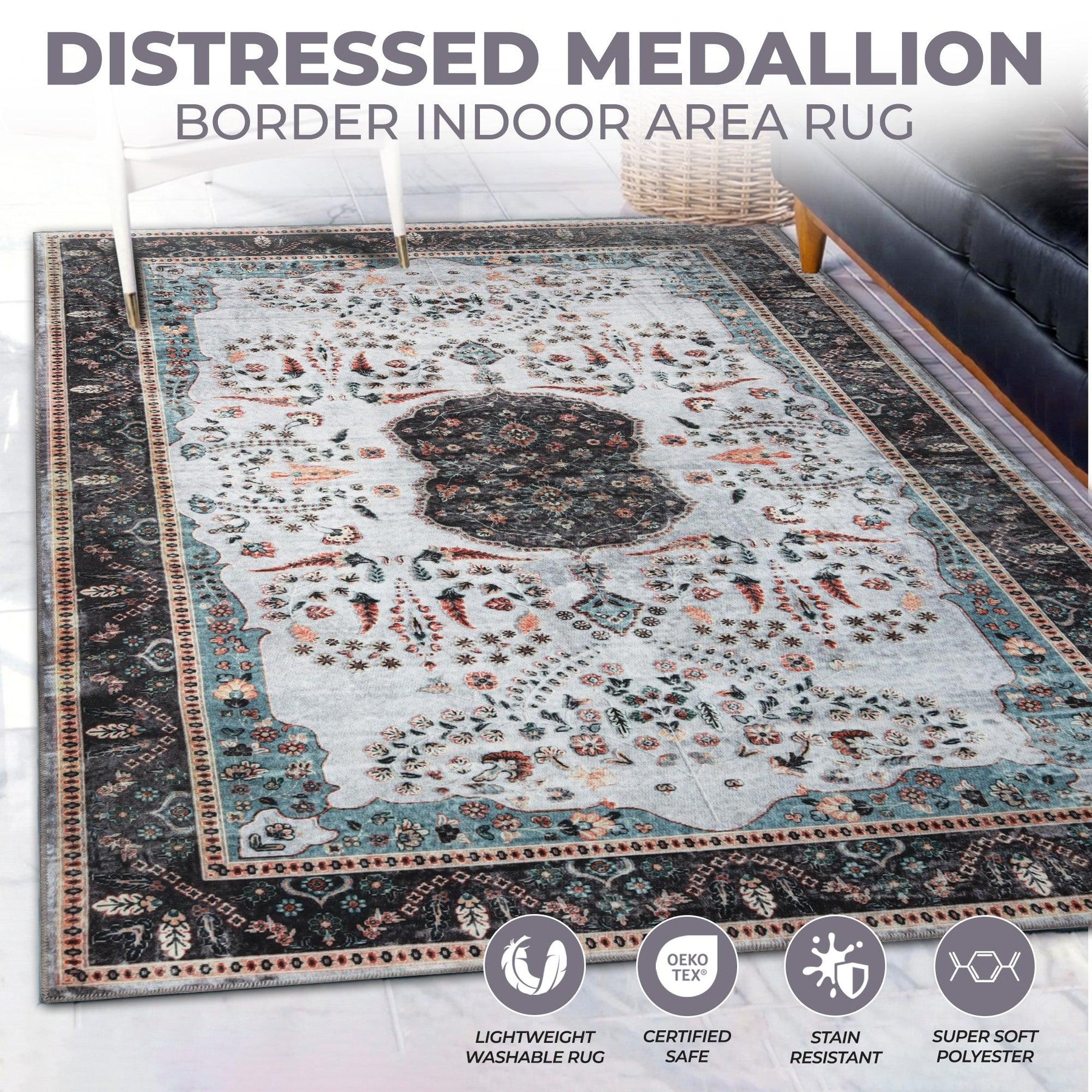Sparrow Classic Medallion Washable Indoor Area Rug or Runner