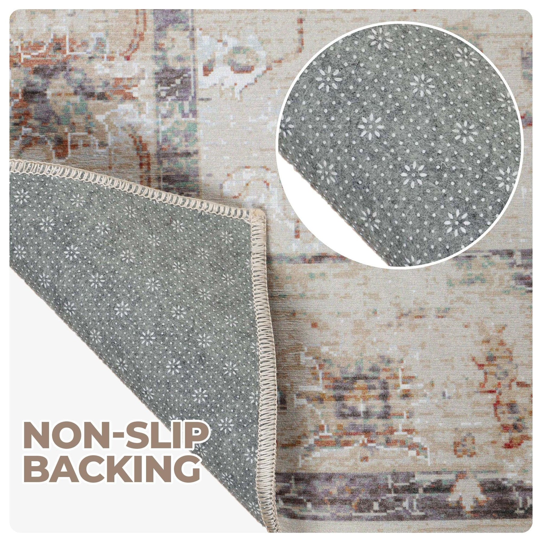 Swan Floral Scroll Non-Slip Washable Indoor Area Rug or Runner Rug
