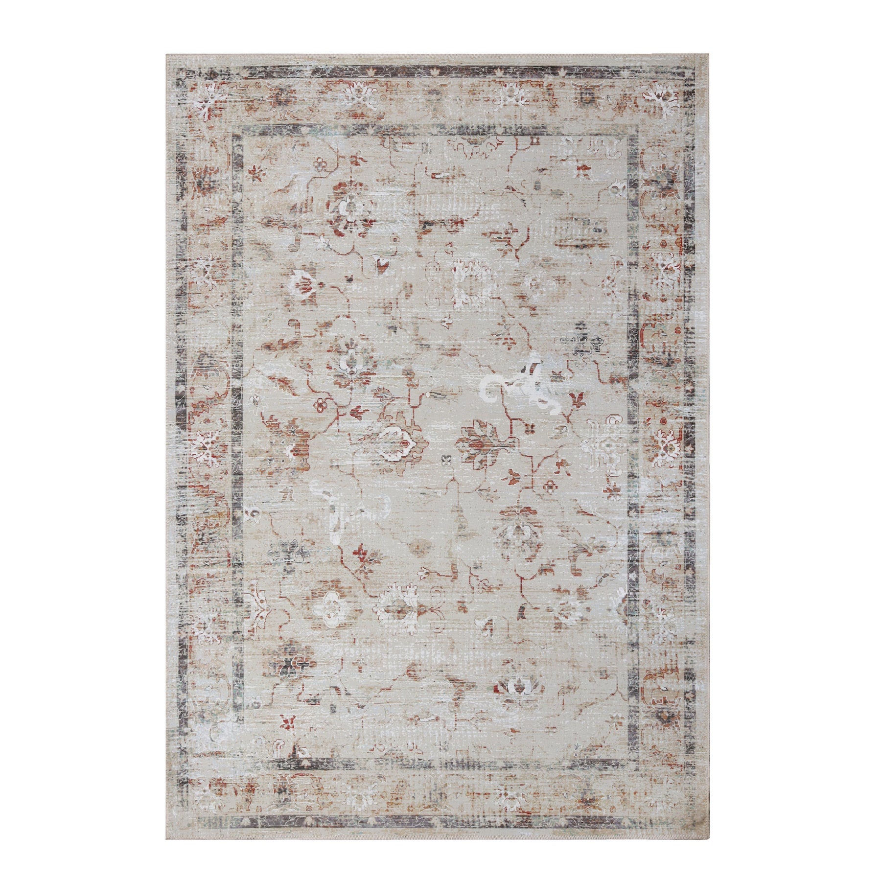 Swan Floral Scroll Non-Slip Washable Indoor Area Rug or Runner Rug