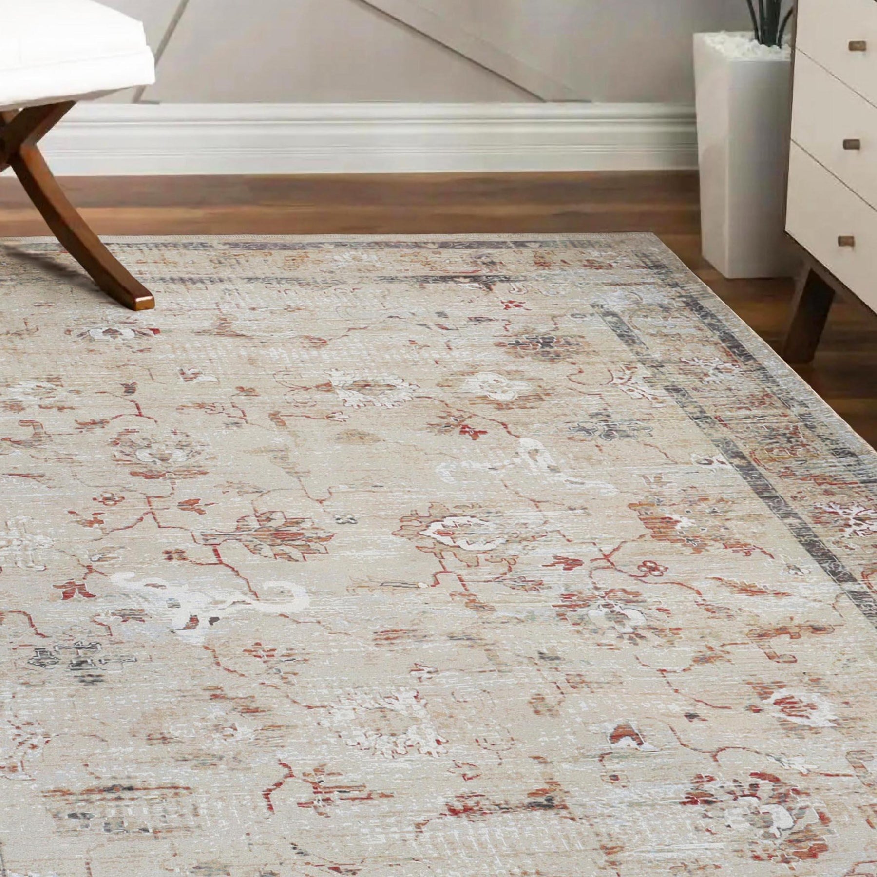 Swan Floral Scroll Non-Slip Washable Indoor Area Rug or Runner Rug