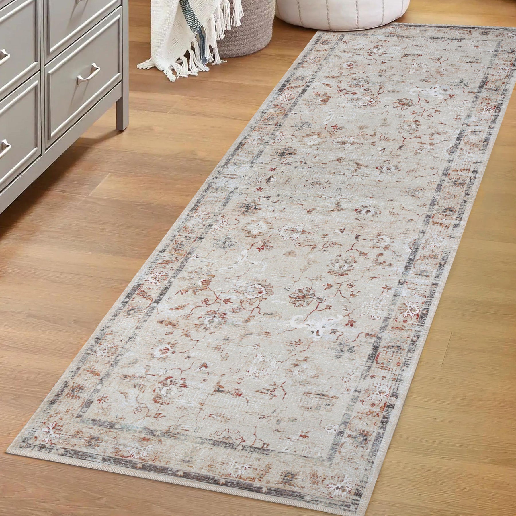 Swan Floral Scroll Non-Slip Washable Indoor Area Rug or Runner Rug