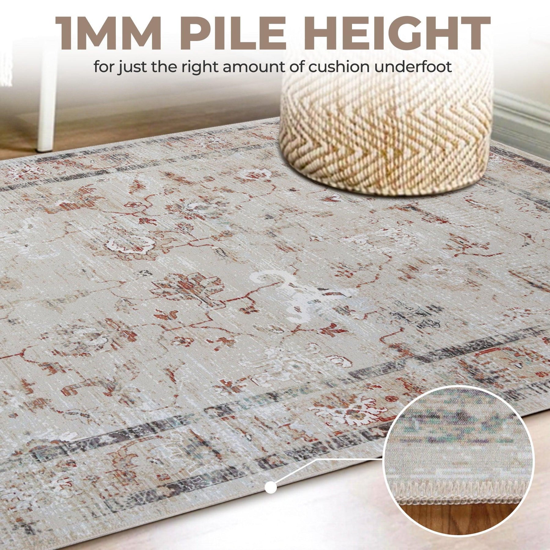 Swan Floral Scroll Non-Slip Washable Indoor Area Rug or Runner Rug
