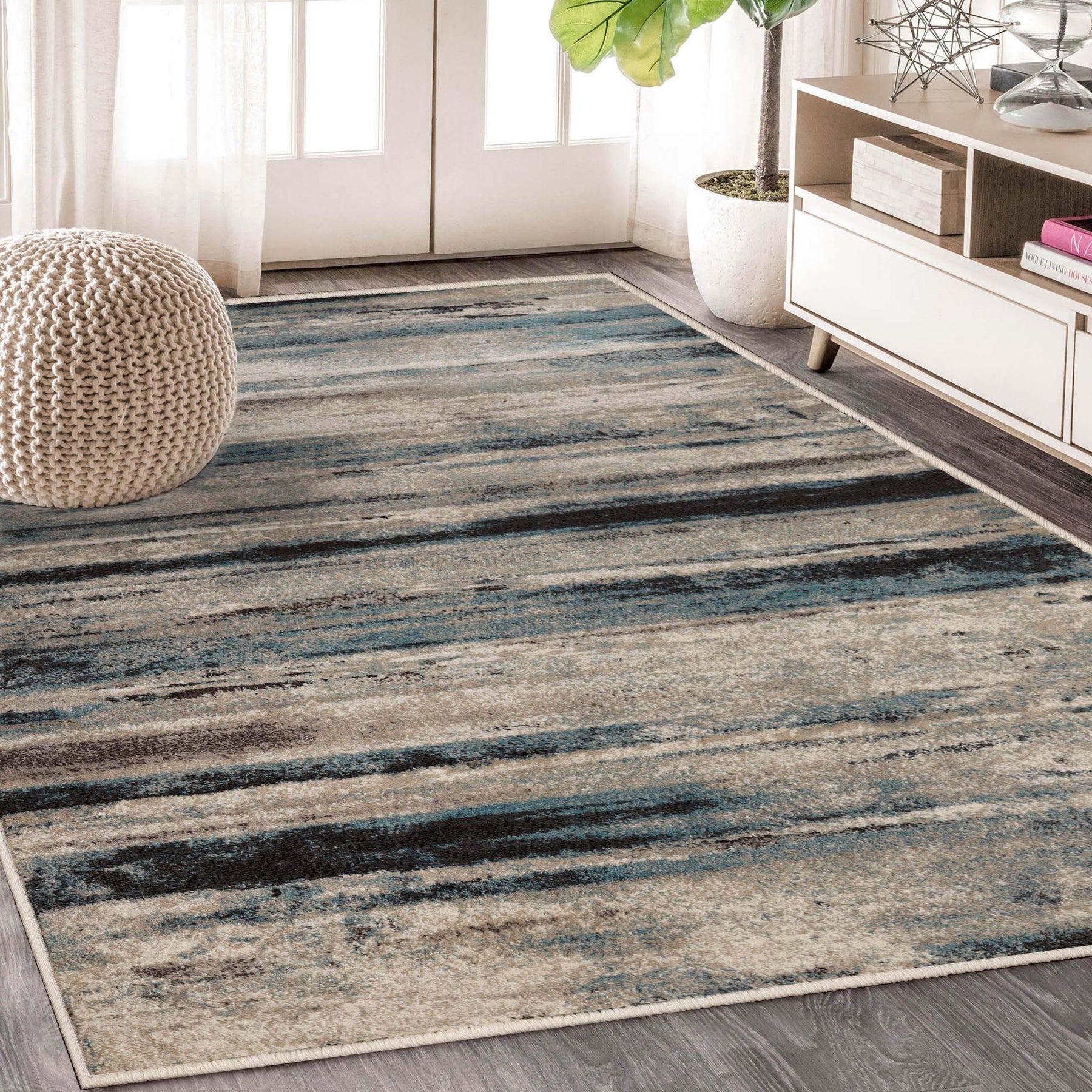 Taia Abstract Striped Indoor Area Rugs or Runner Rug