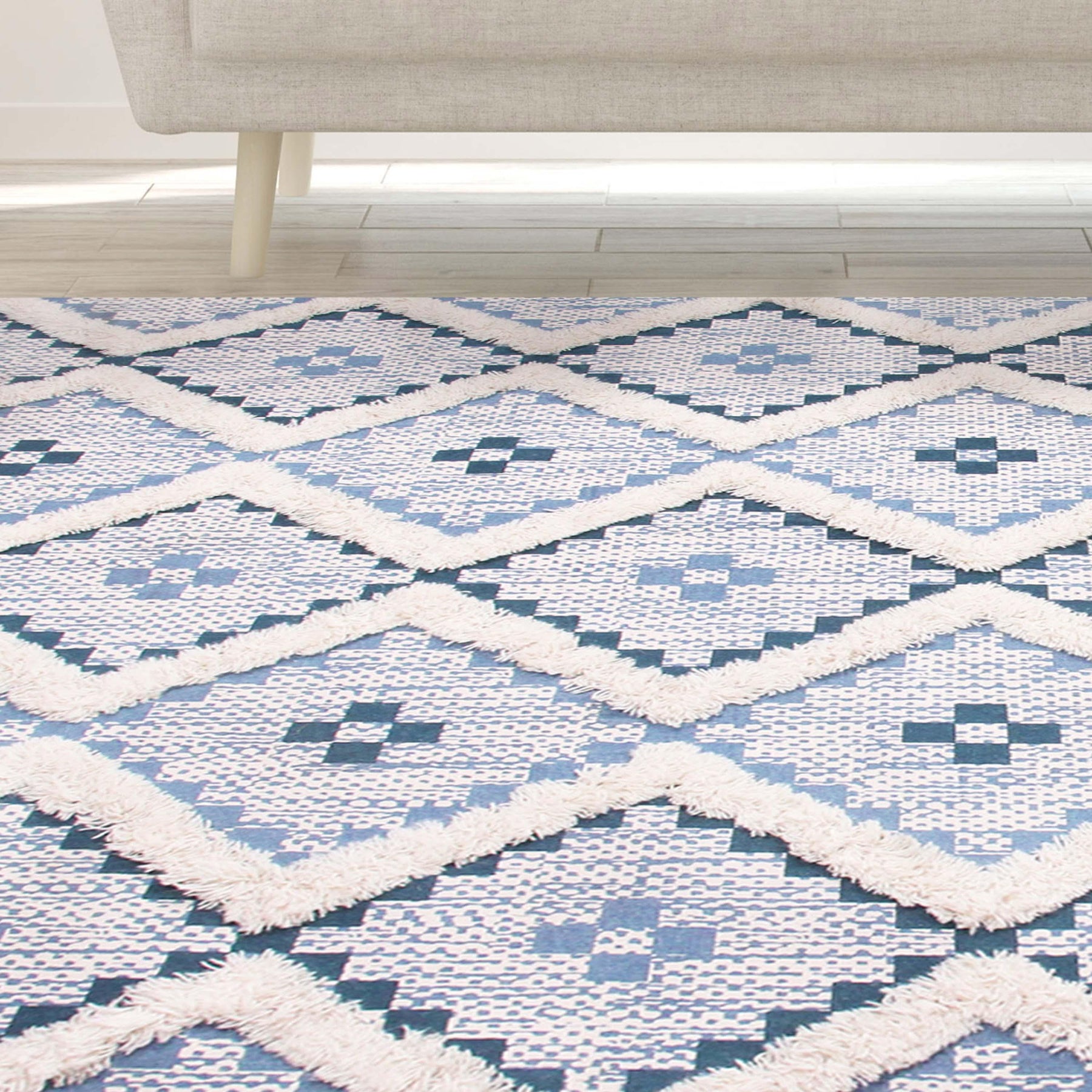 Taluah Cotton Wool Blend Geometric Indoor Area Rug Or Door Mat