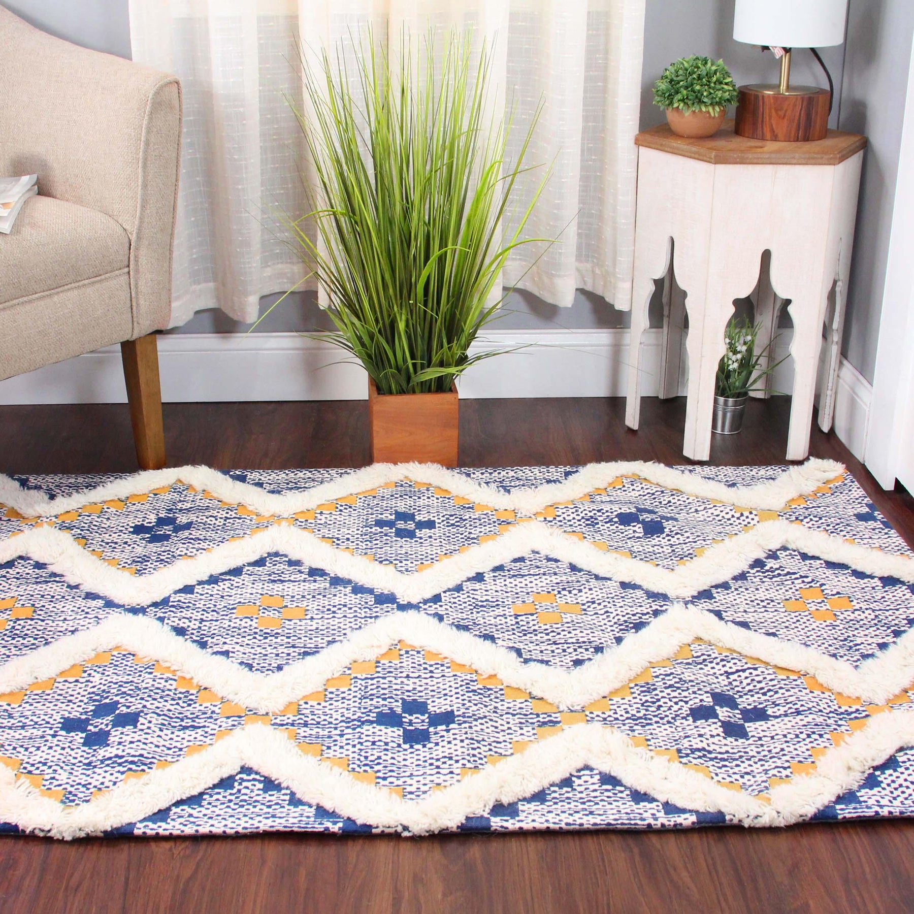 Taluah Cotton Wool Blend Geometric Indoor Area Rug Or Door Mat