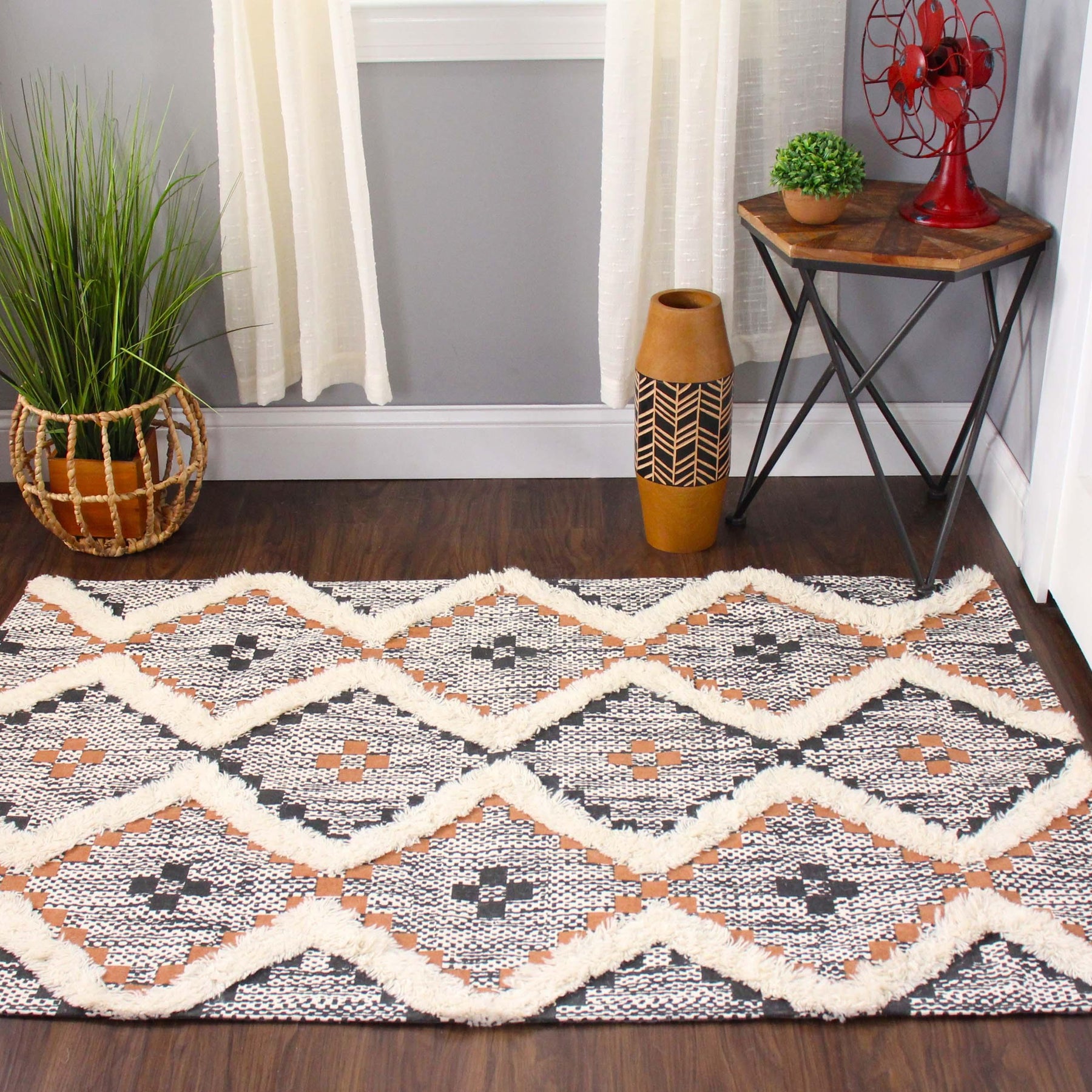Taluah Cotton Wool Blend Geometric Indoor Area Rug Or Door Mat