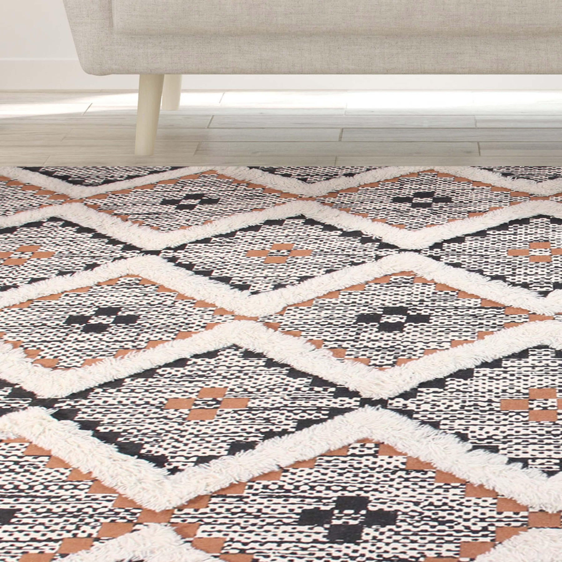 Taluah Cotton Wool Blend Geometric Indoor Area Rug Or Door Mat