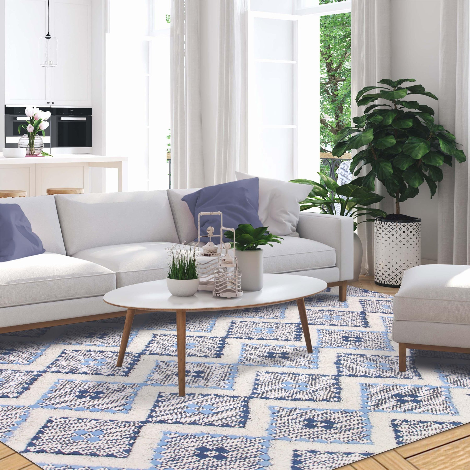 Taluah Cotton Wool Blend Geometric Indoor Area Rug Or Door Mat