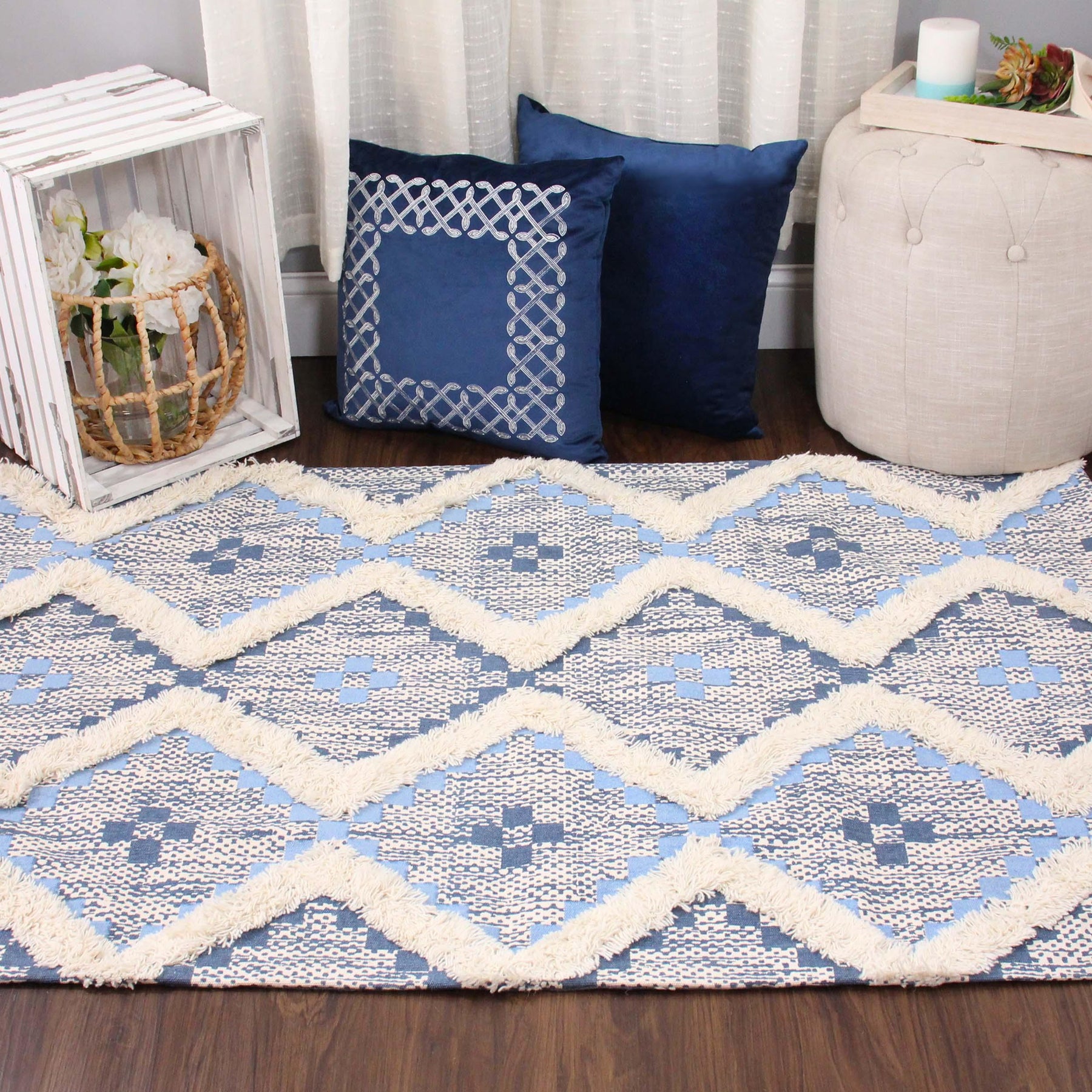 Taluah Cotton Wool Blend Geometric Indoor Area Rug Or Door Mat