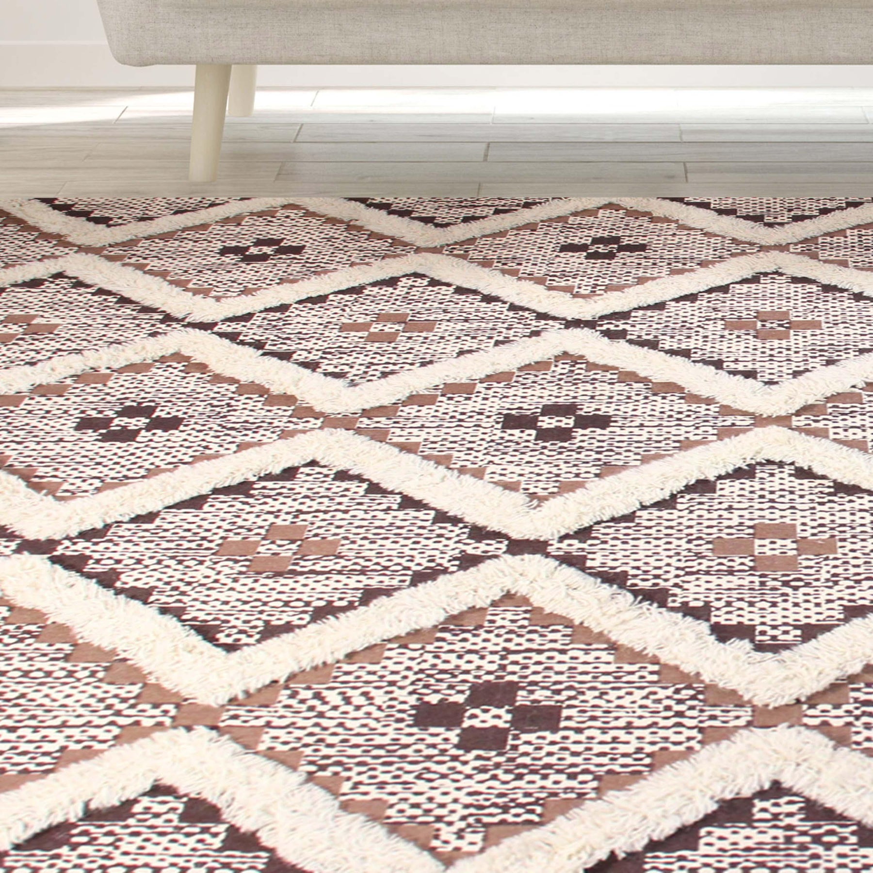Taluah Cotton Wool Blend Geometric Indoor Area Rug Or Door Mat