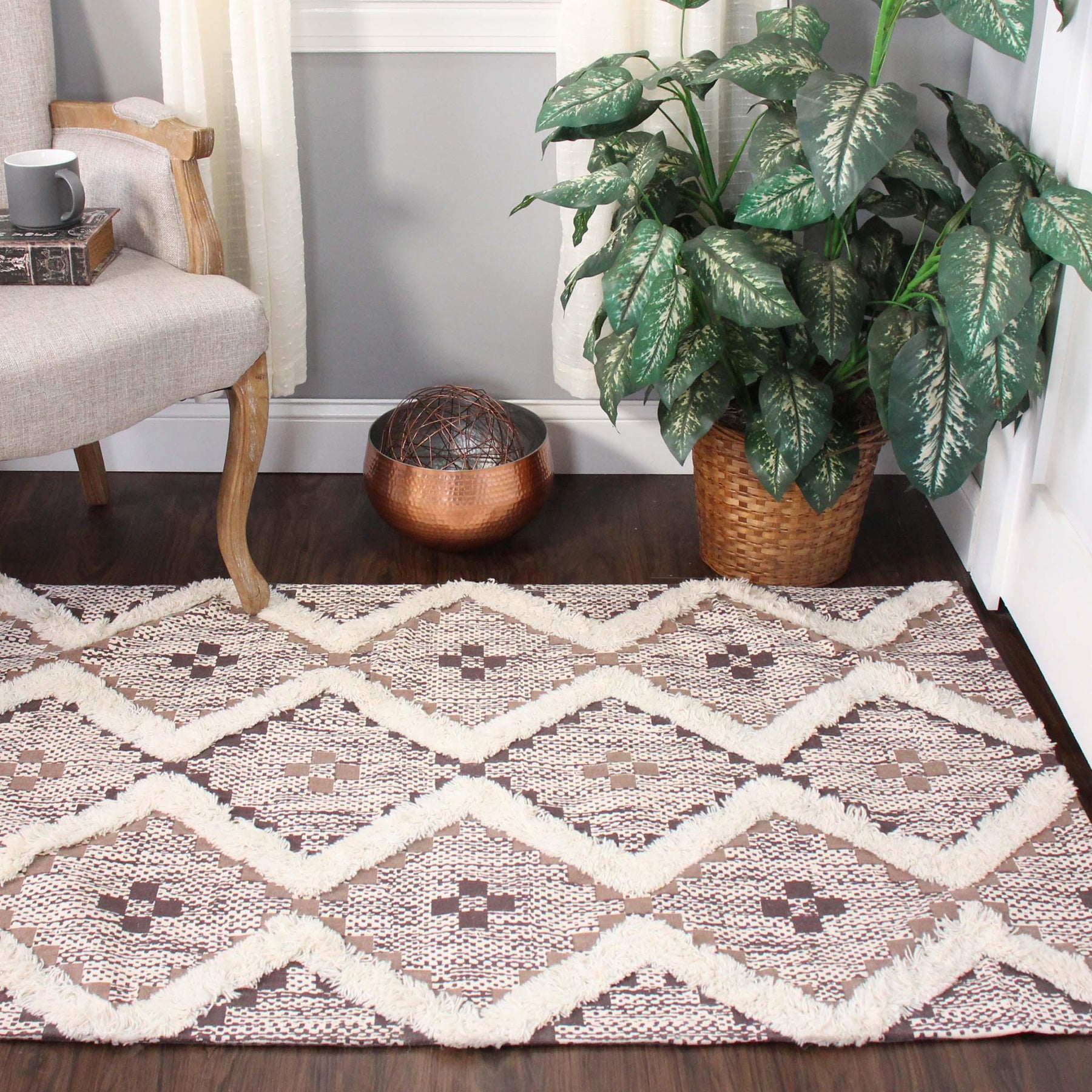 Taluah Cotton Wool Blend Geometric Indoor Area Rug Or Door Mat