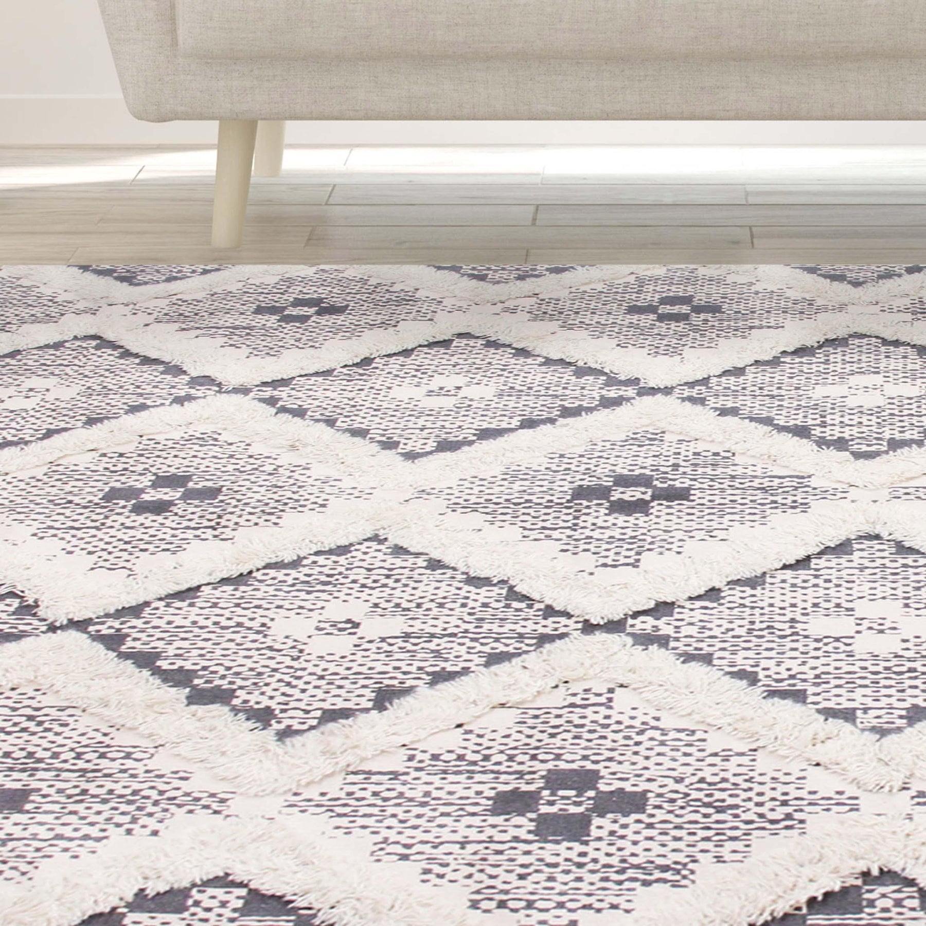 Taluah Cotton Wool Blend Geometric Indoor Area Rug Or Door Mat