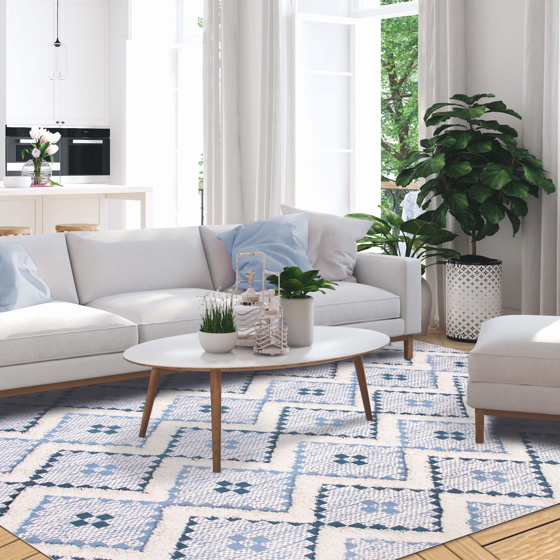 Taluah Cotton Wool Blend Geometric Indoor Area Rug Or Door Mat