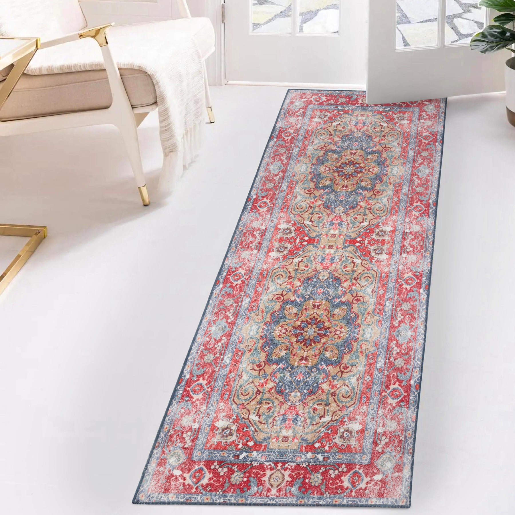 Tanager Rustic Medallion Non-Slip Washable Indoor Area Rug