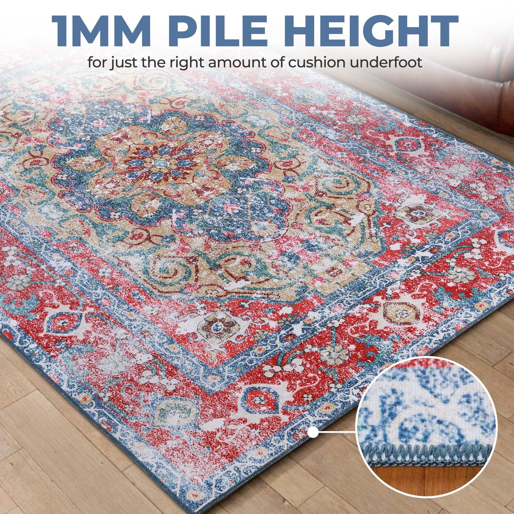 Tanager Rustic Medallion Non-Slip Washable Indoor Area Rug