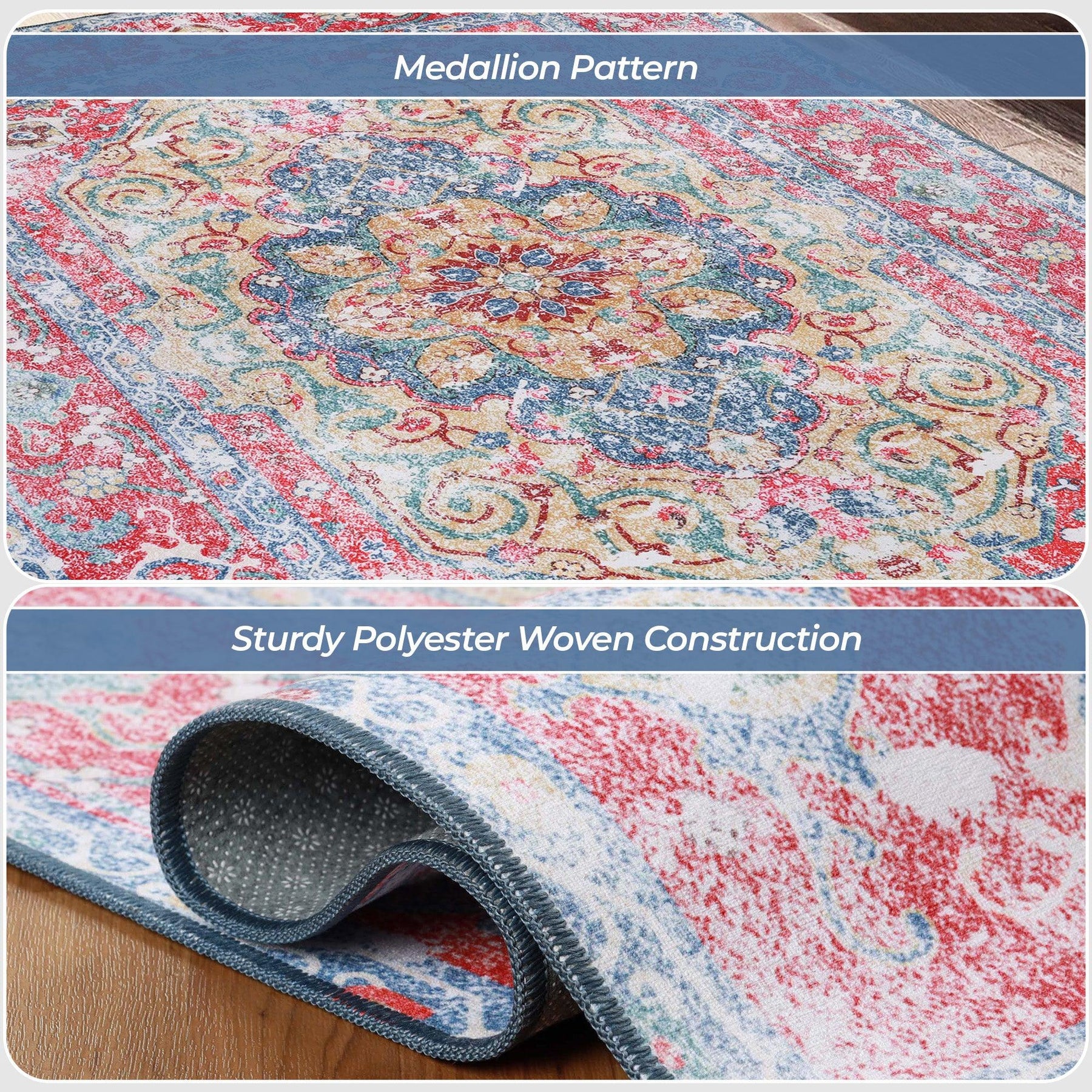 Tanager Rustic Medallion Non-Slip Washable Indoor Area Rug