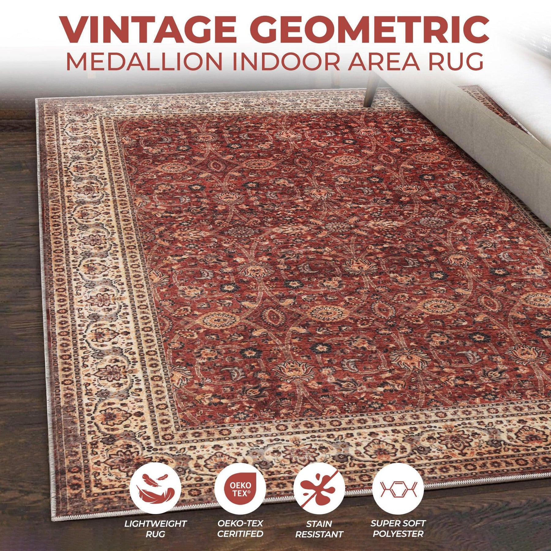 Toucan Geometric Medallion Non-Slip Washable Indoor Area Rug