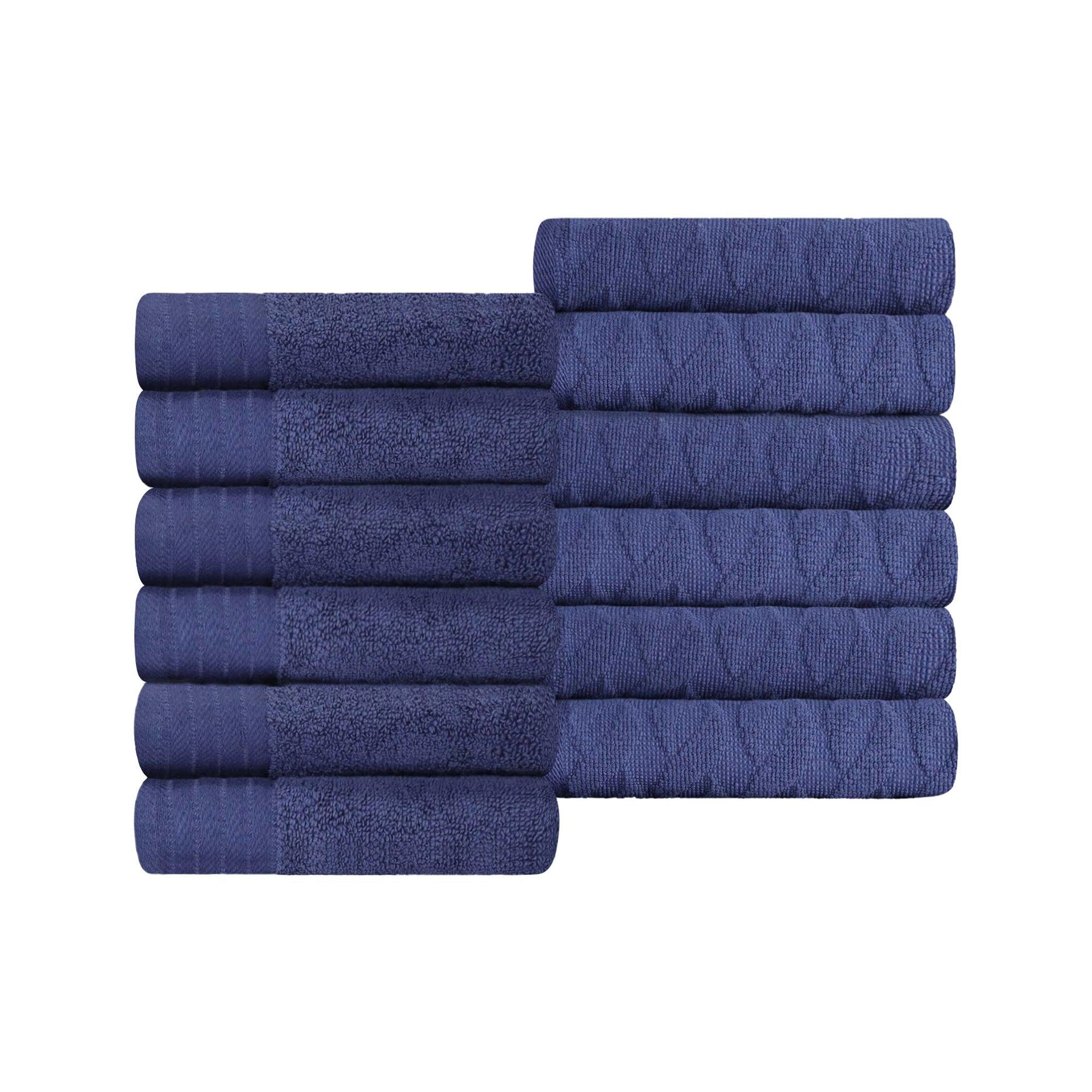 Turkish Cotton Jacquard Herringbone and Solid 12 Piece Face Towel Set