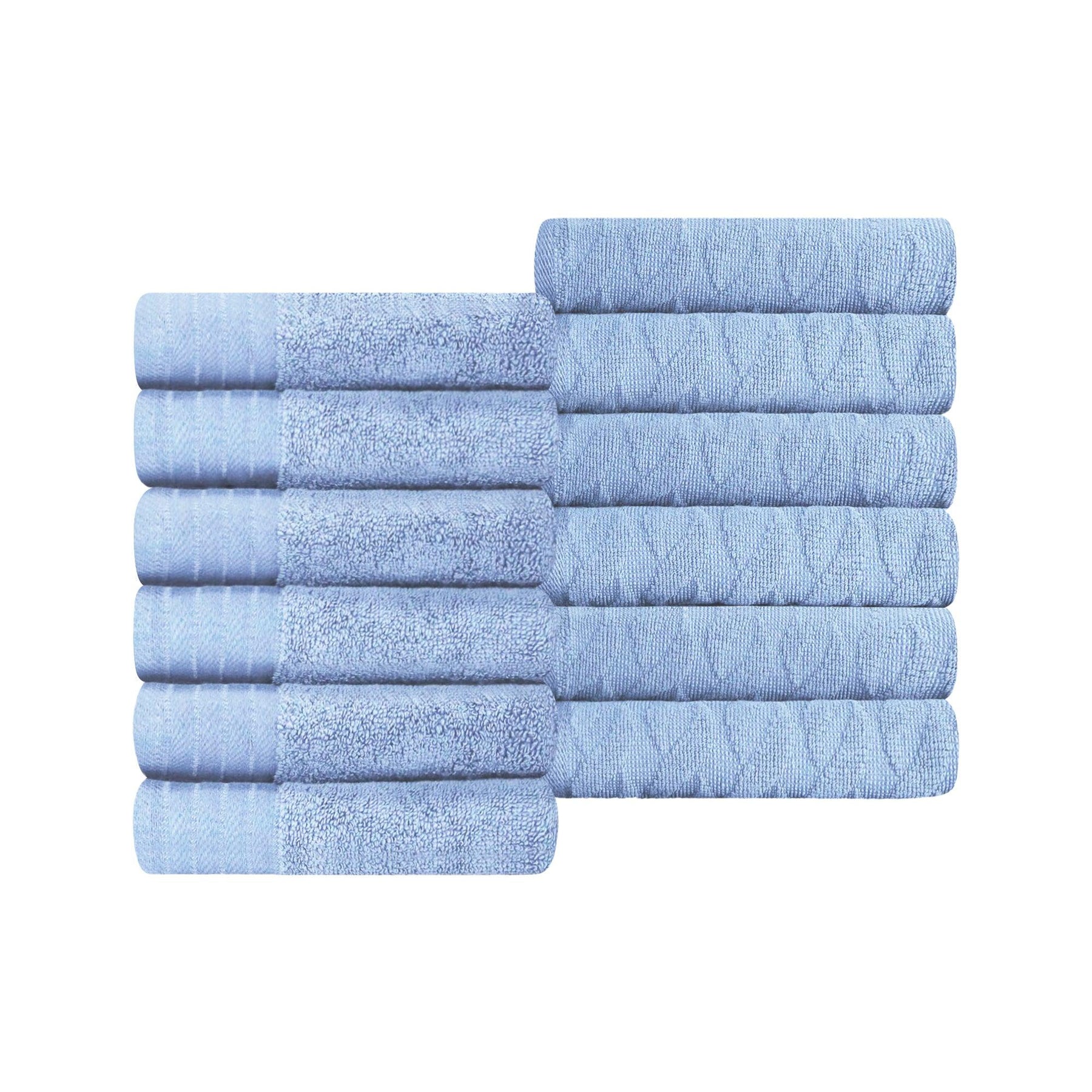 Turkish Cotton Jacquard Herringbone and Solid 12 Piece Face Towel Set