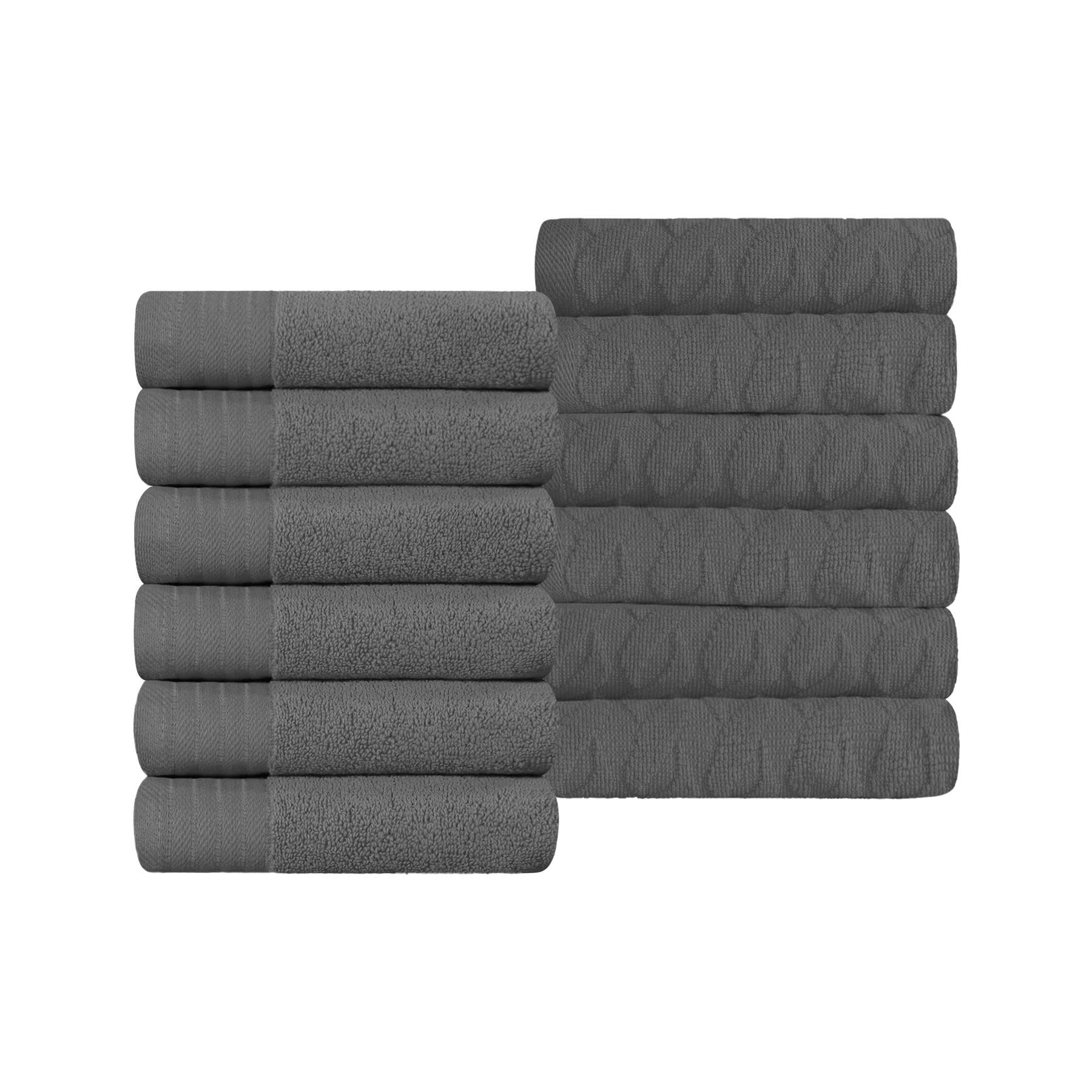 Turkish Cotton Jacquard Herringbone and Solid 12 Piece Face Towel Set