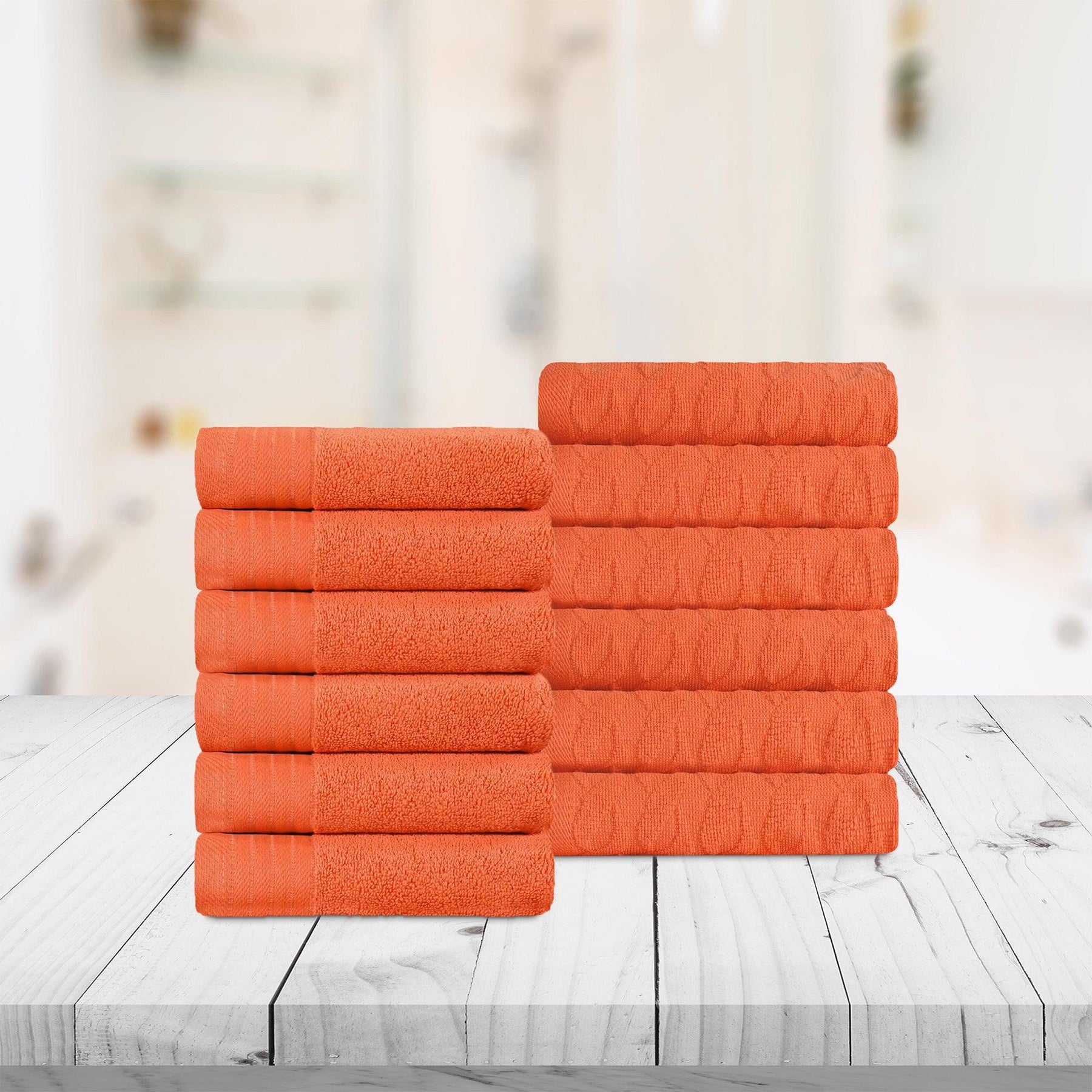 Turkish Cotton Jacquard Herringbone and Solid 12 Piece Face Towel Set
