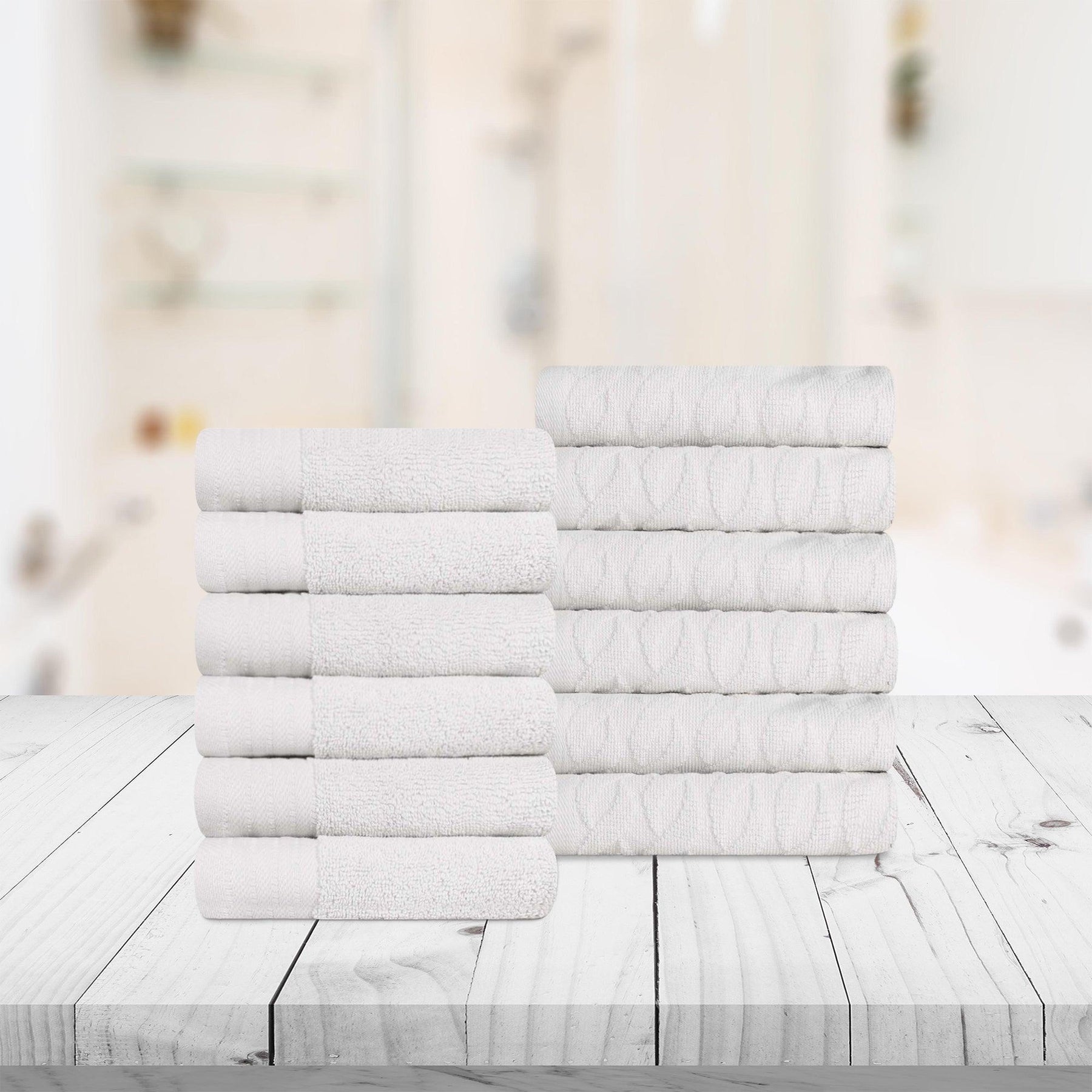 Turkish Cotton Jacquard Herringbone and Solid 12 Piece Face Towel Set