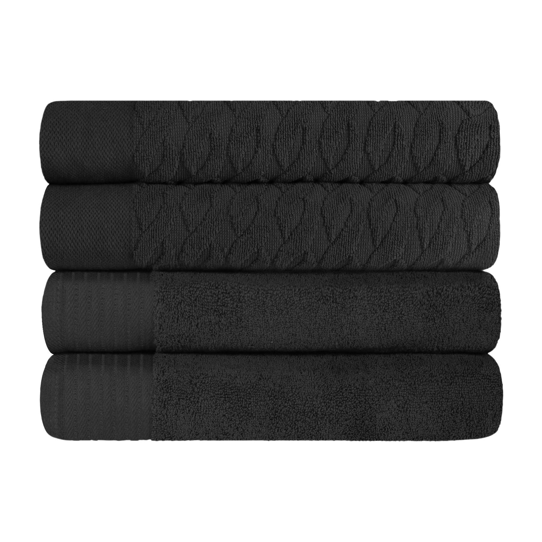 Turkish Cotton Jacquard Herringbone and Solid 4 Piece Bath Towel Set