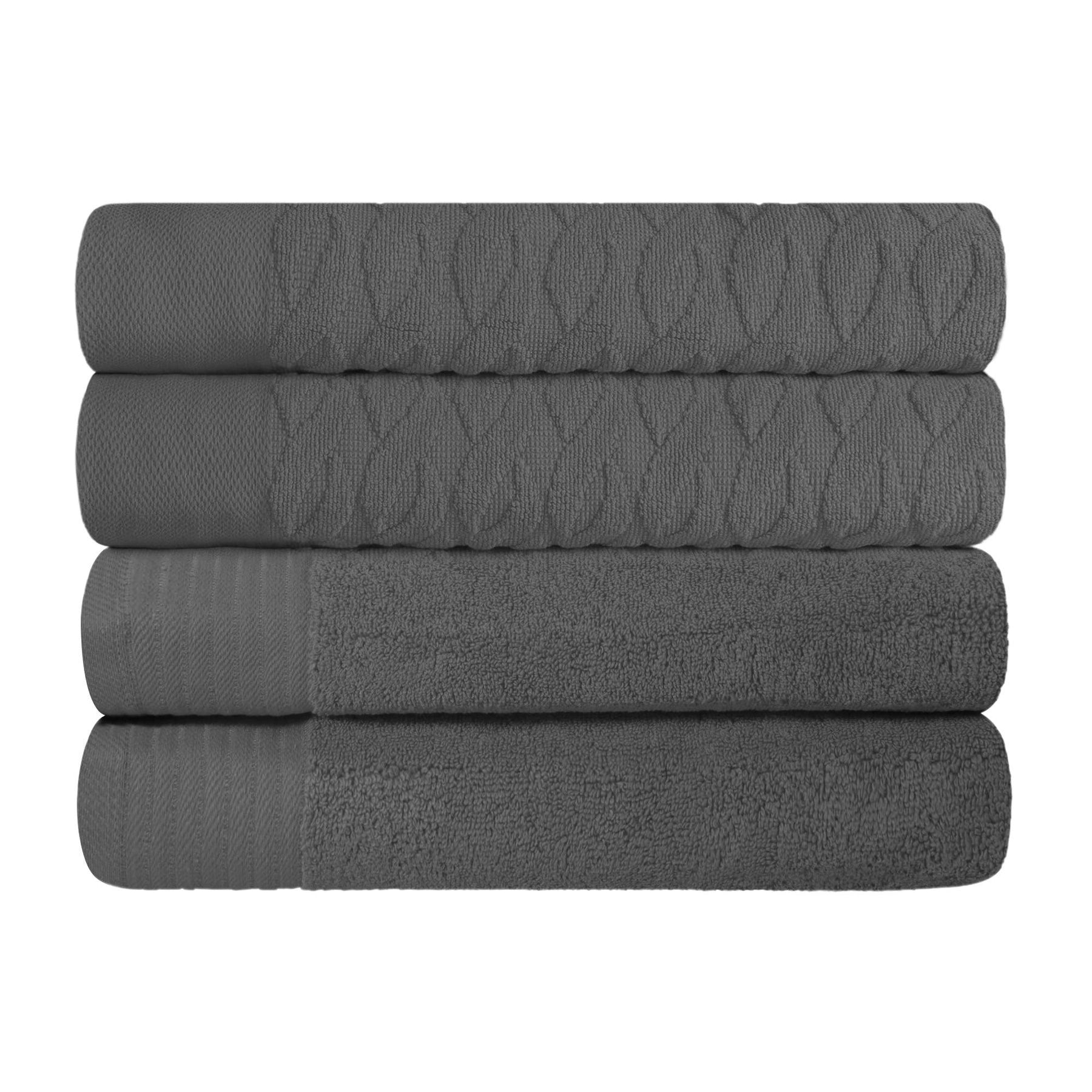 Turkish Cotton Jacquard Herringbone and Solid 4 Piece Bath Towel Set