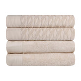 Turkish Cotton Jacquard Herringbone and Solid 4 Piece Bath Towel Set