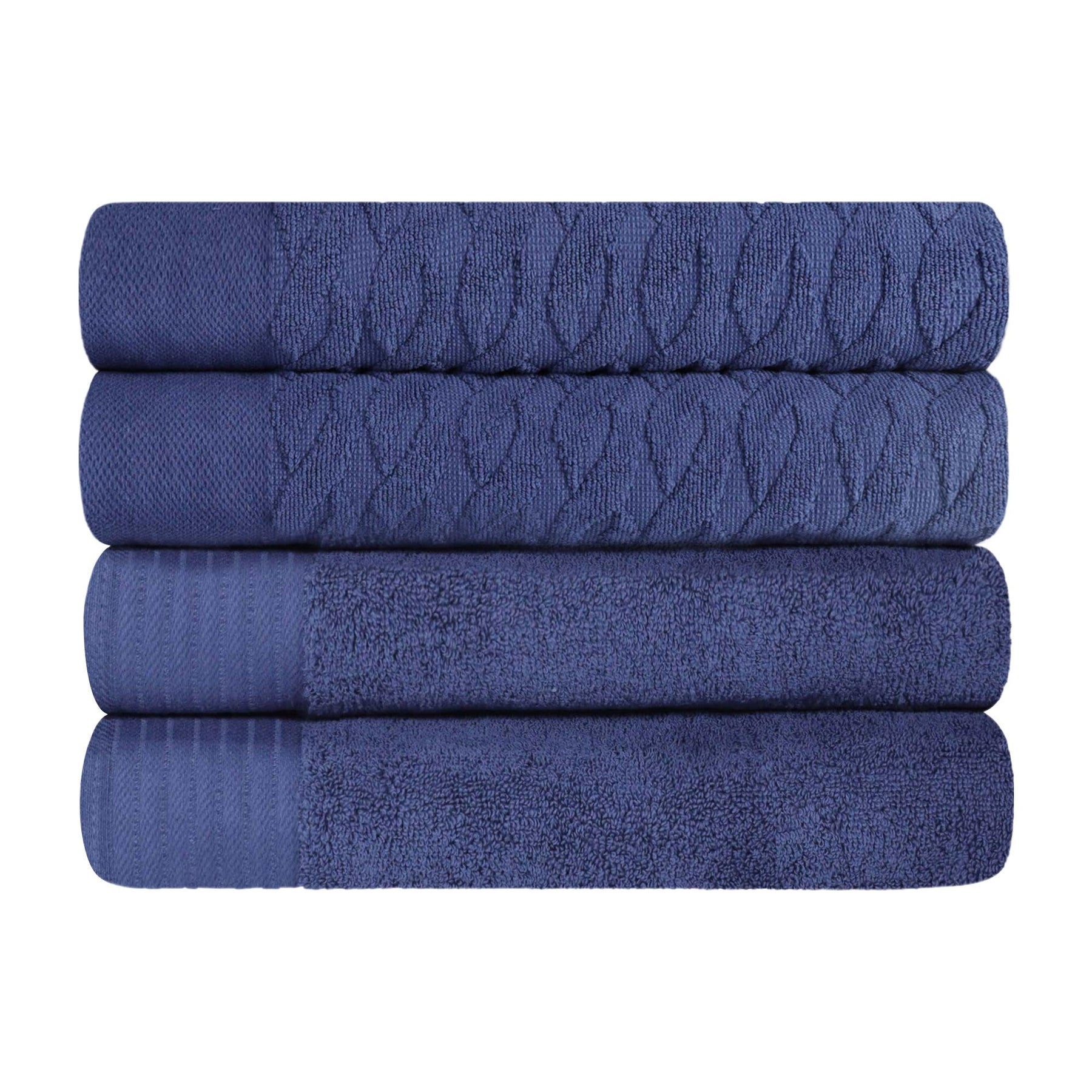 Turkish Cotton Jacquard Herringbone and Solid 4 Piece Bath Towel Set