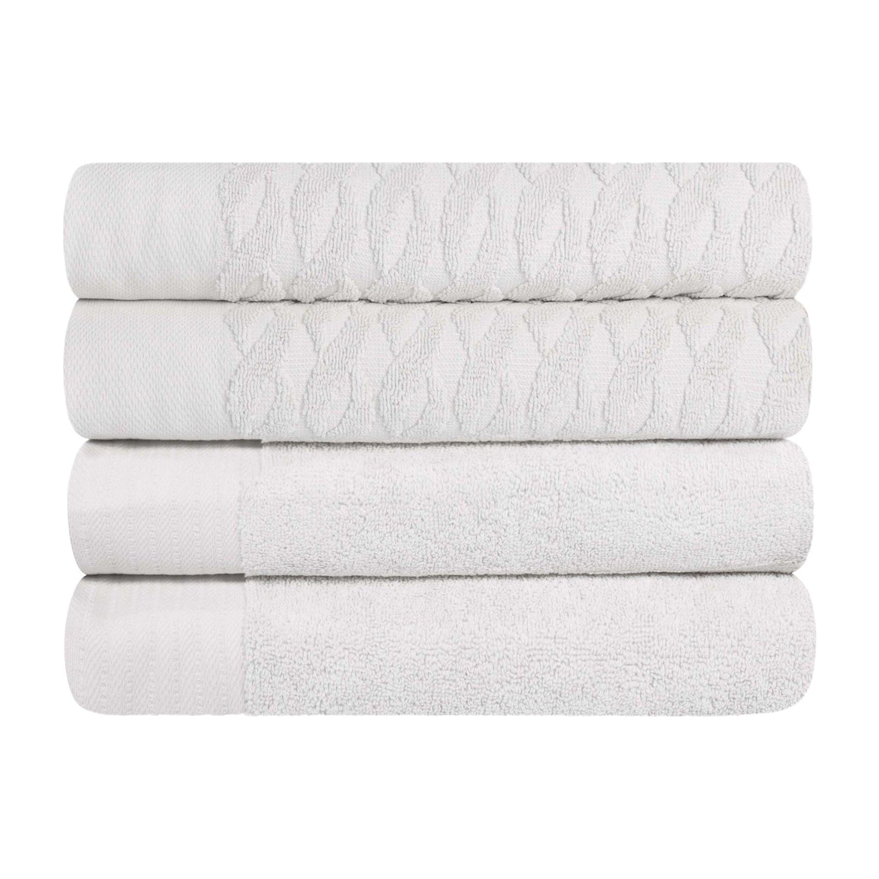 Turkish Cotton Jacquard Herringbone and Solid 4 Piece Bath Towel Set