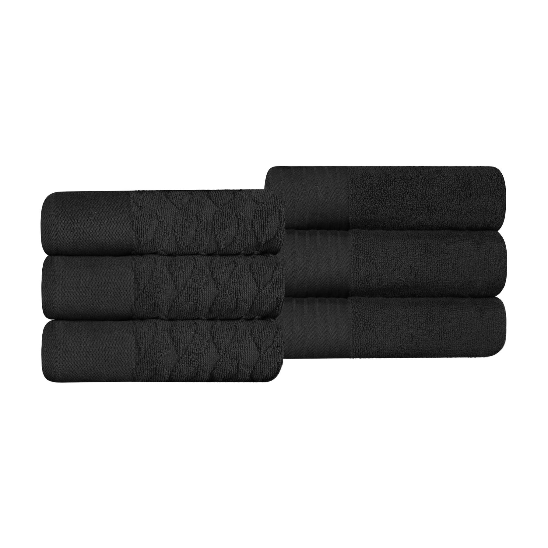 Turkish Cotton Jacquard Herringbone and Solid 6 Piece Hand Towel Set