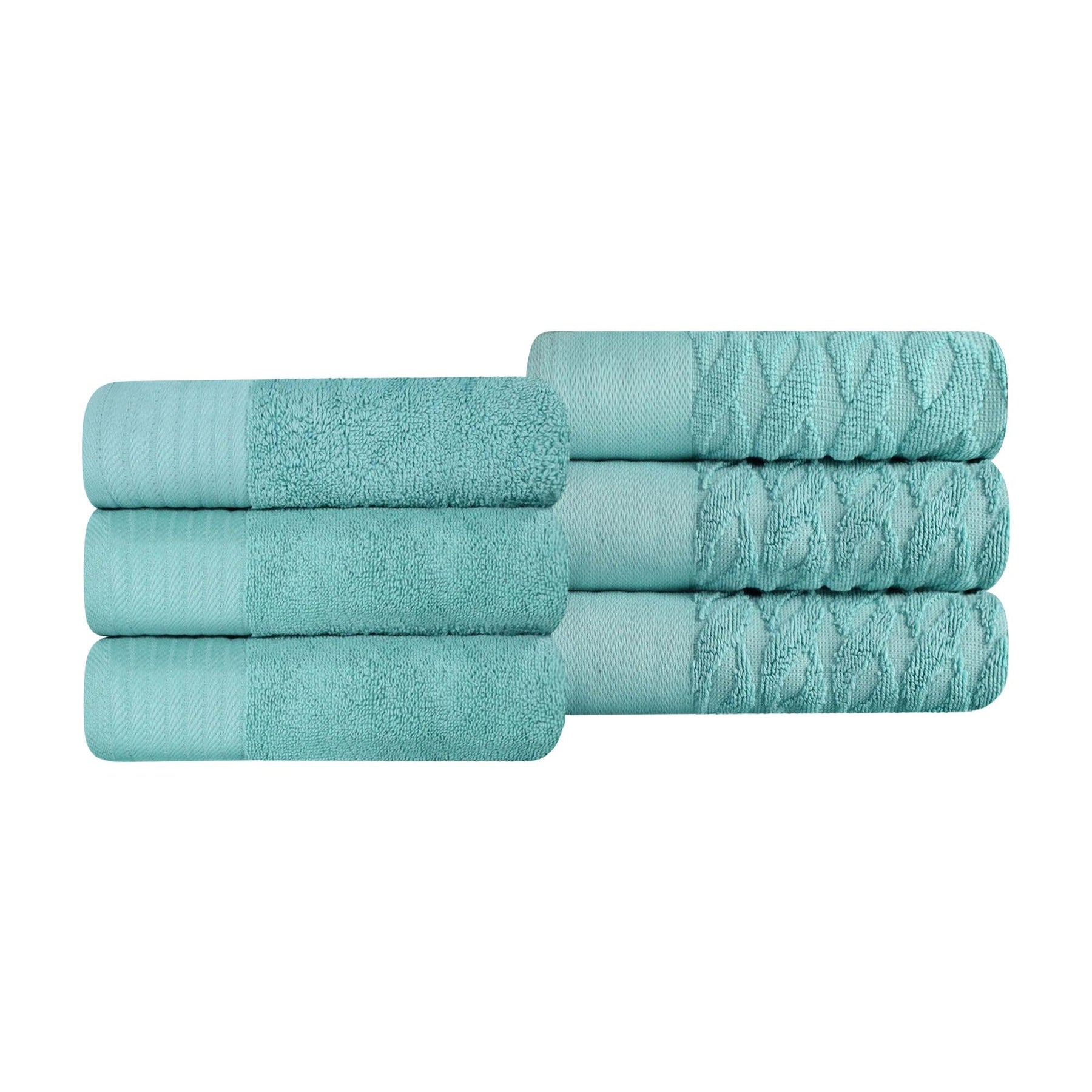 Turkish Cotton Jacquard Herringbone and Solid 6 Piece Hand Towel Set