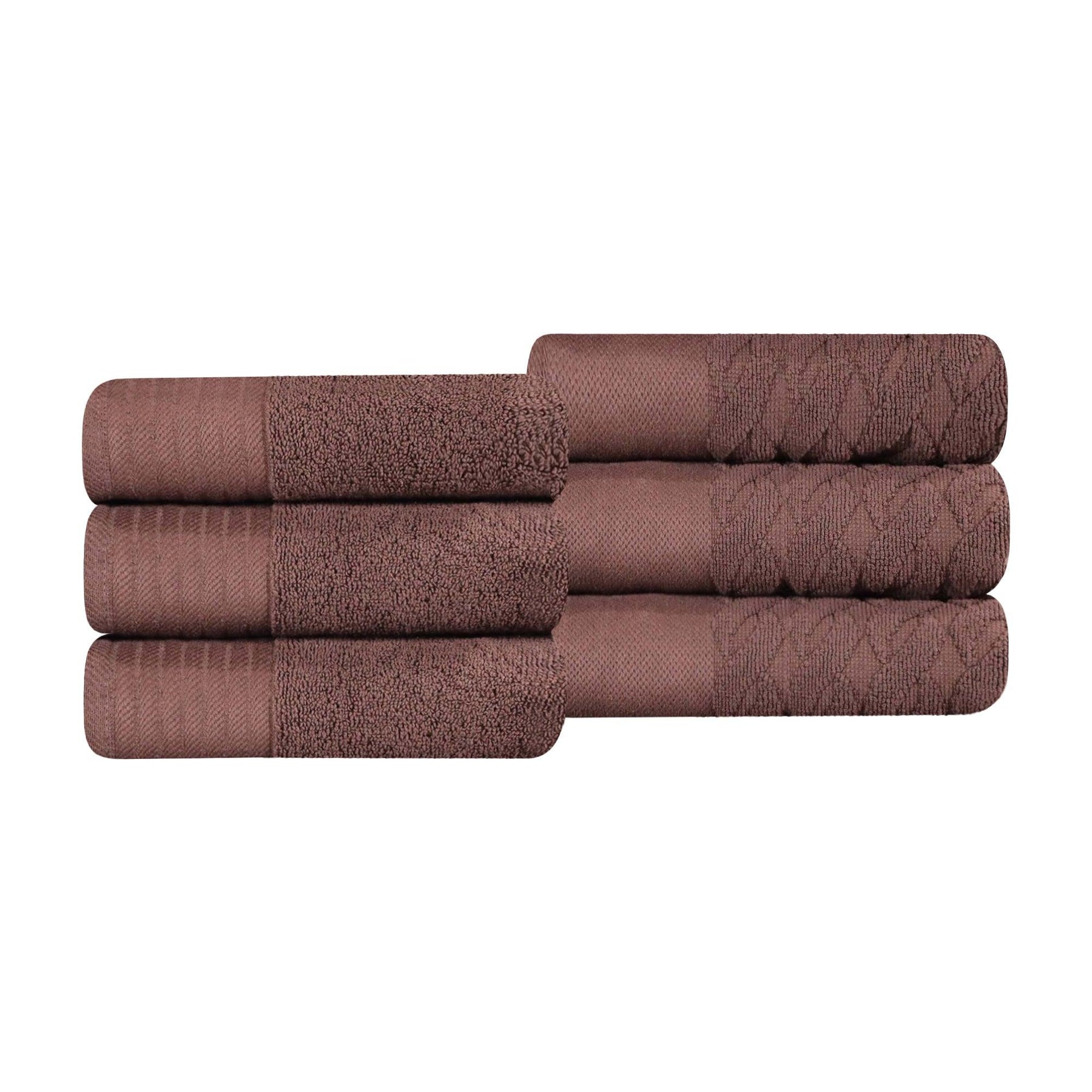 Turkish Cotton Jacquard Herringbone and Solid 6 Piece Hand Towel Set
