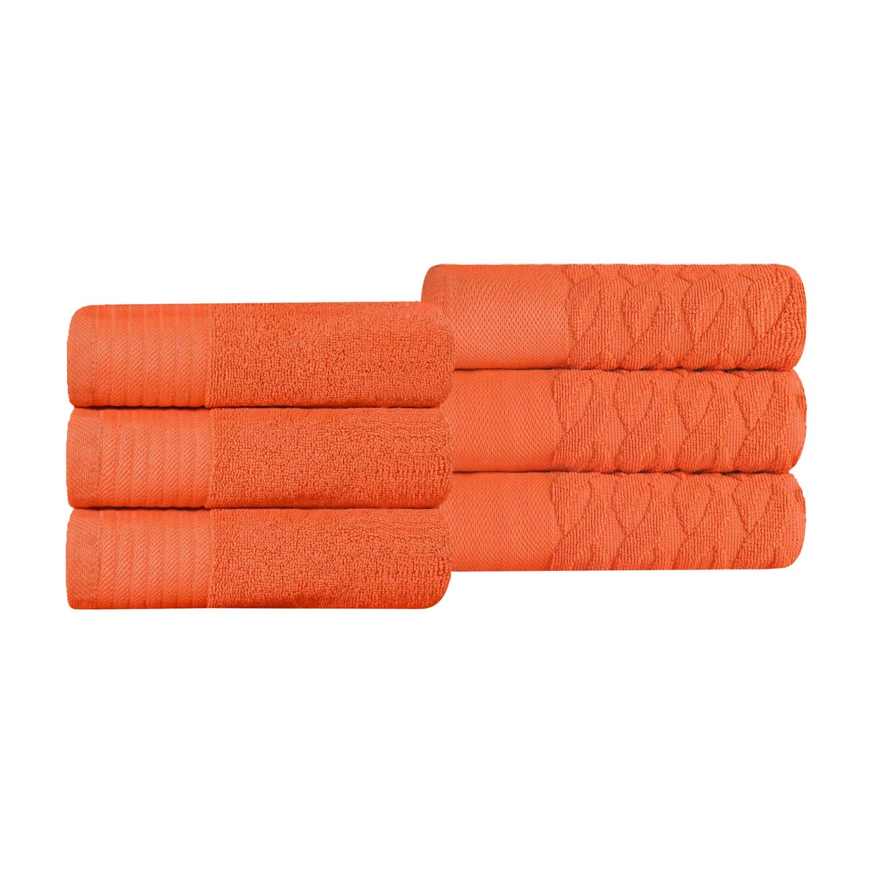 Turkish Cotton Jacquard Herringbone and Solid 6 Piece Hand Towel Set