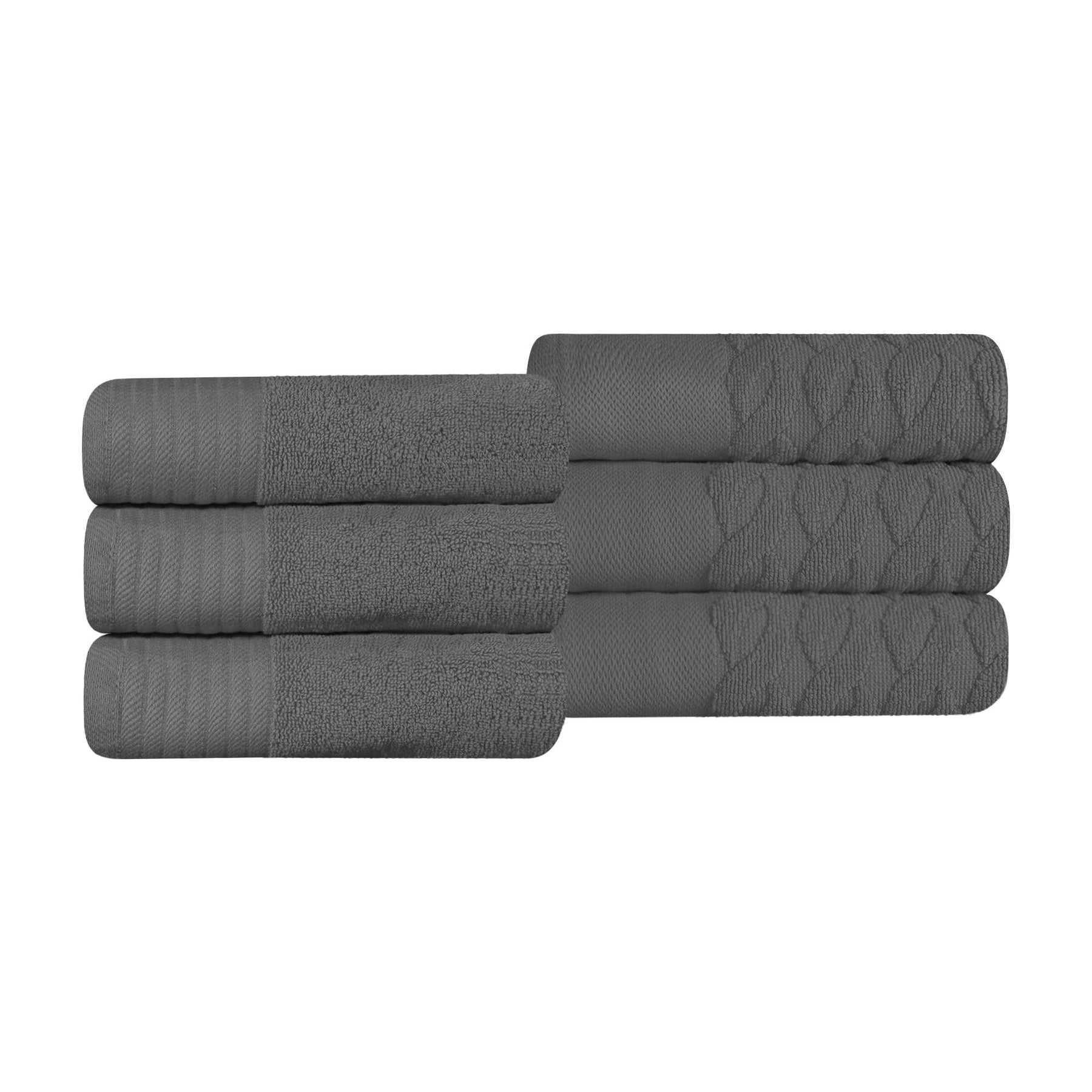 Turkish Cotton Jacquard Herringbone and Solid 6 Piece Hand Towel Set