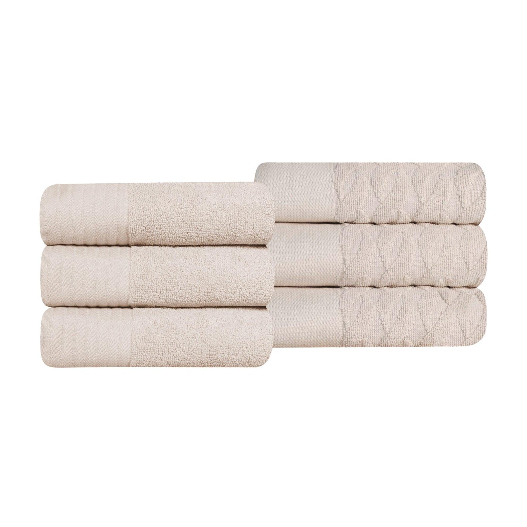 Turkish Cotton Jacquard Herringbone and Solid 6 Piece Hand Towel Set