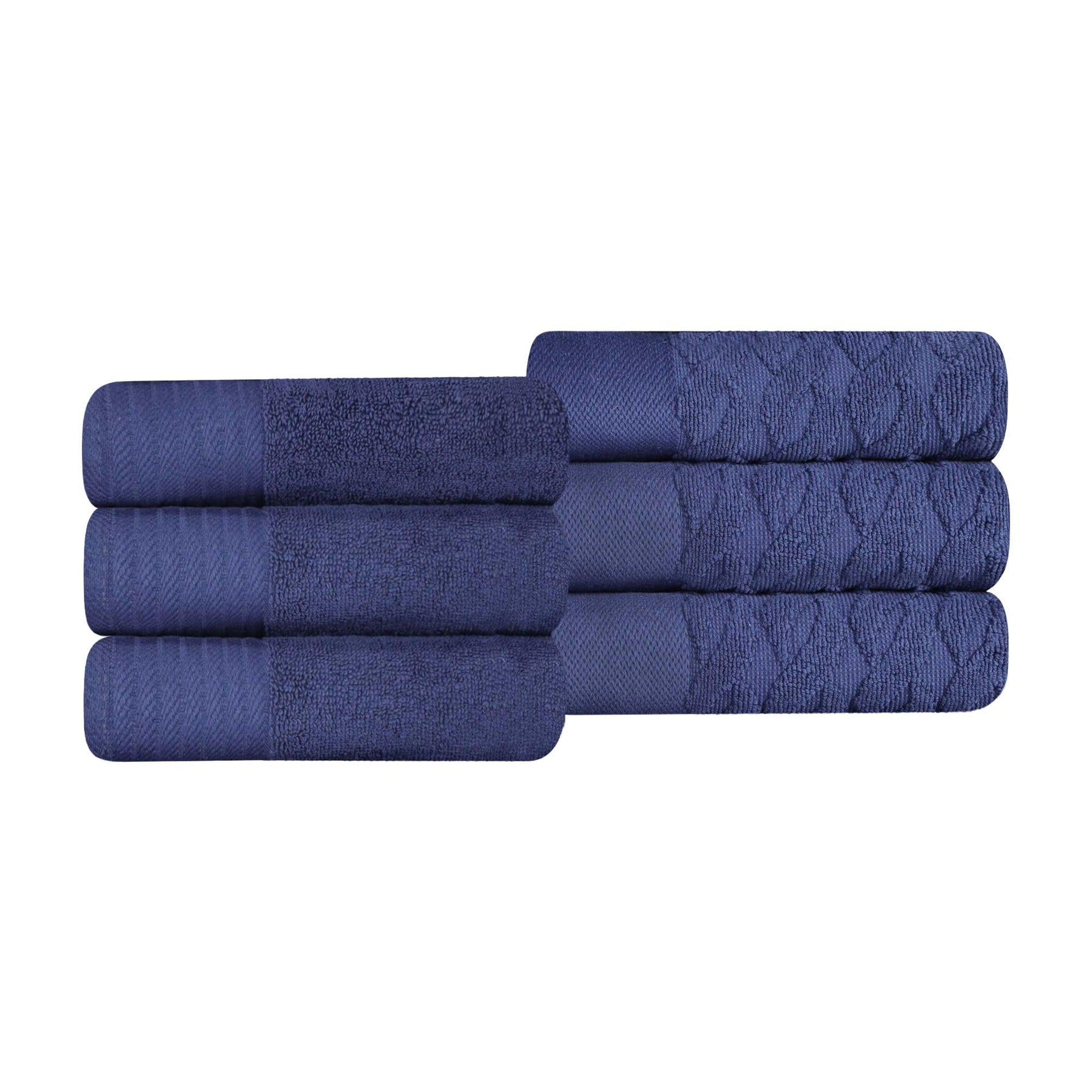 Turkish Cotton Jacquard Herringbone and Solid 6 Piece Hand Towel Set