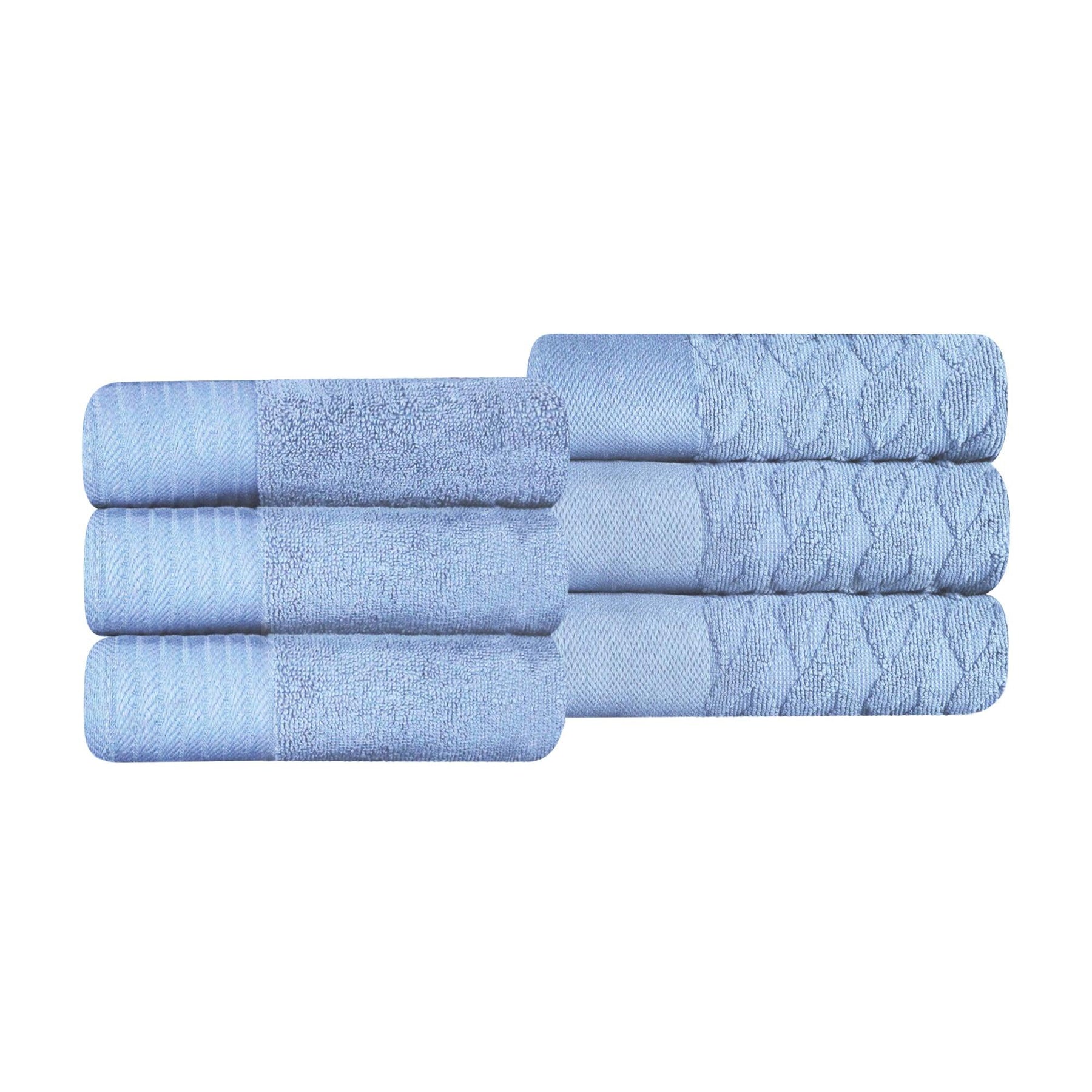 Turkish Cotton Jacquard Herringbone and Solid 6 Piece Hand Towel Set