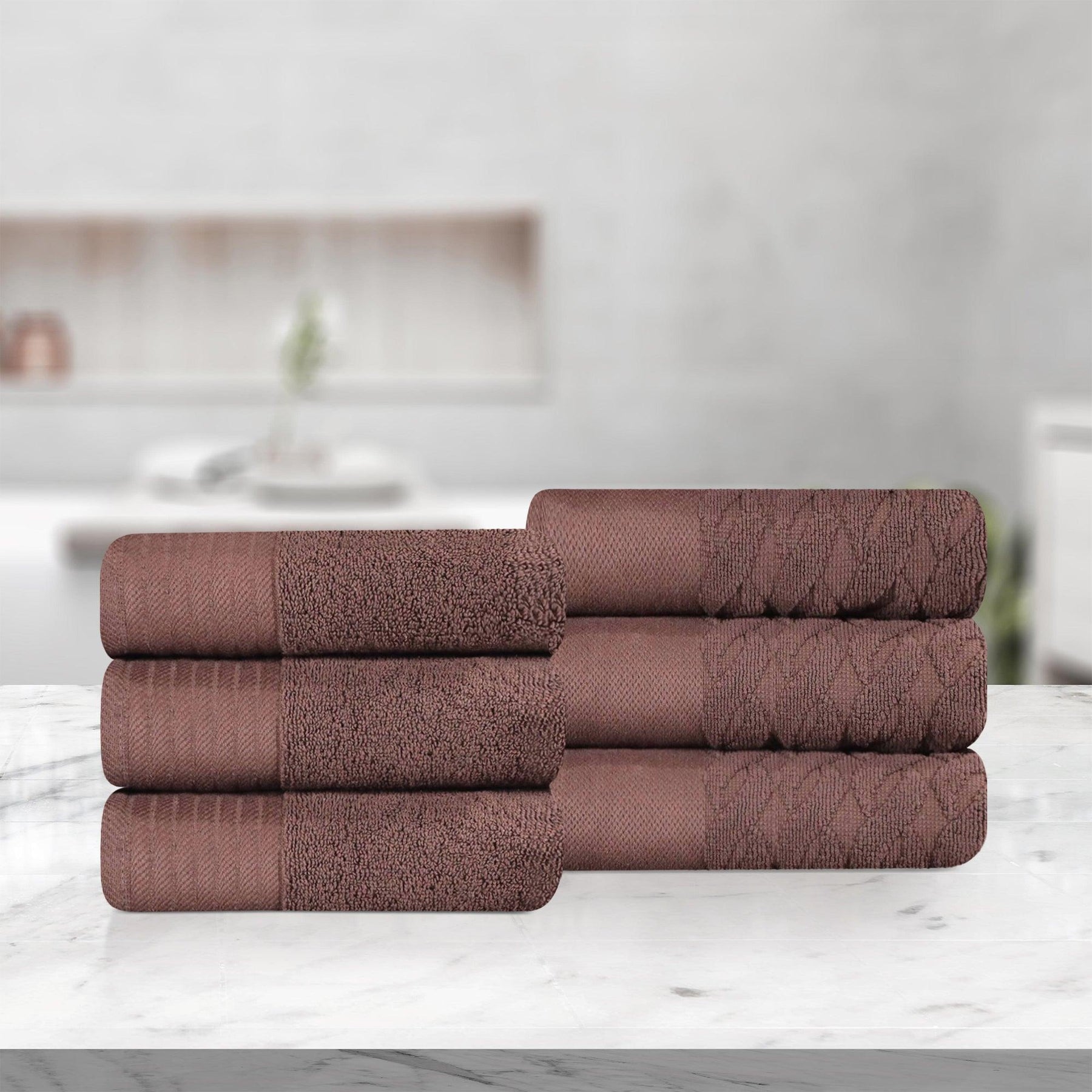 Turkish Cotton Jacquard Herringbone and Solid 6 Piece Hand Towel Set