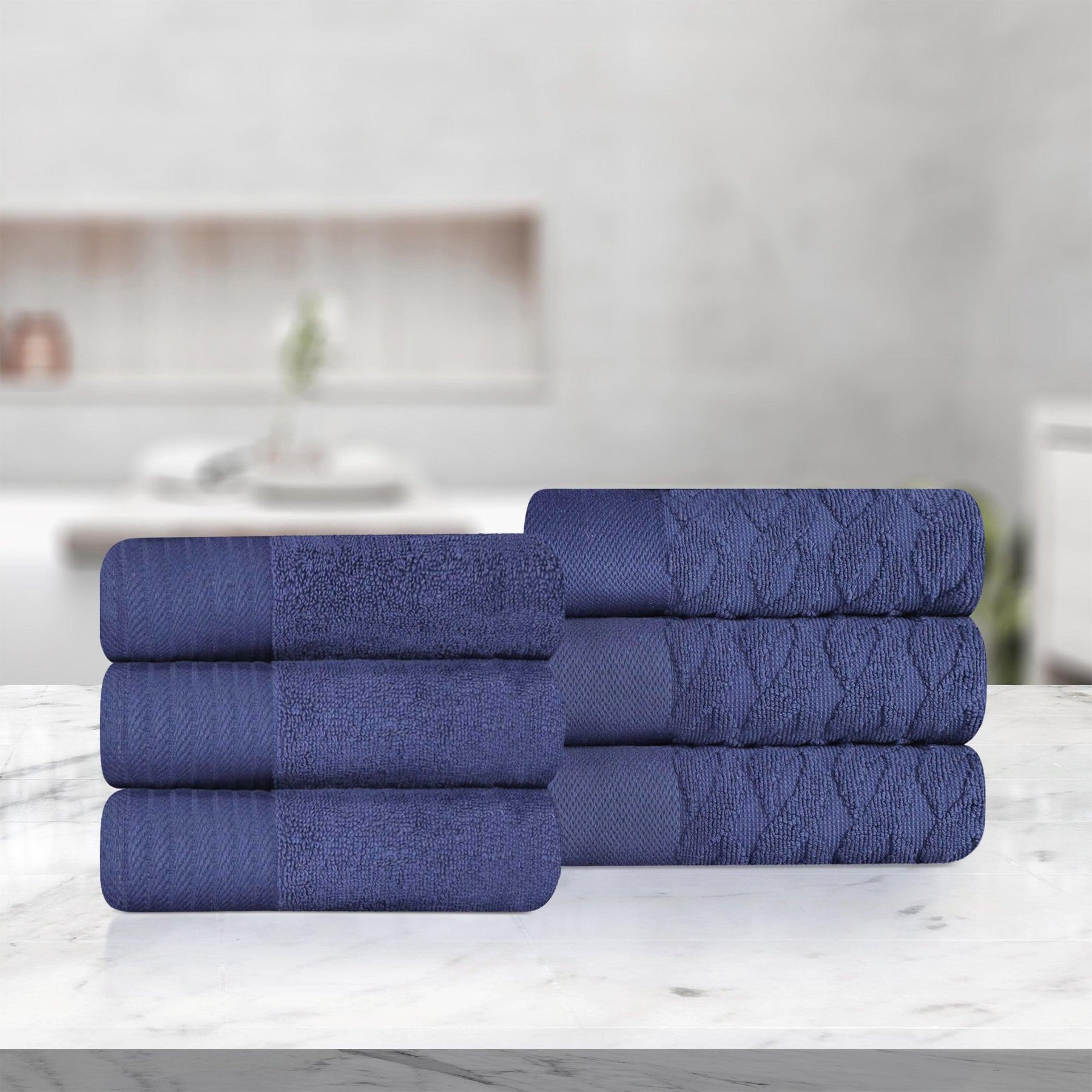 Turkish Cotton Jacquard Herringbone and Solid 6 Piece Hand Towel Set
