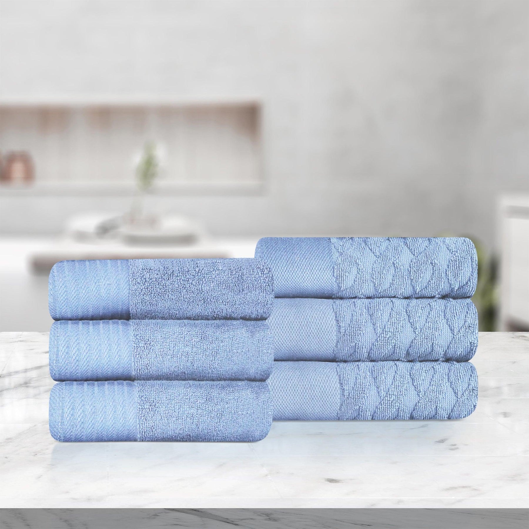 Turkish Cotton Jacquard Herringbone and Solid 6 Piece Hand Towel Set