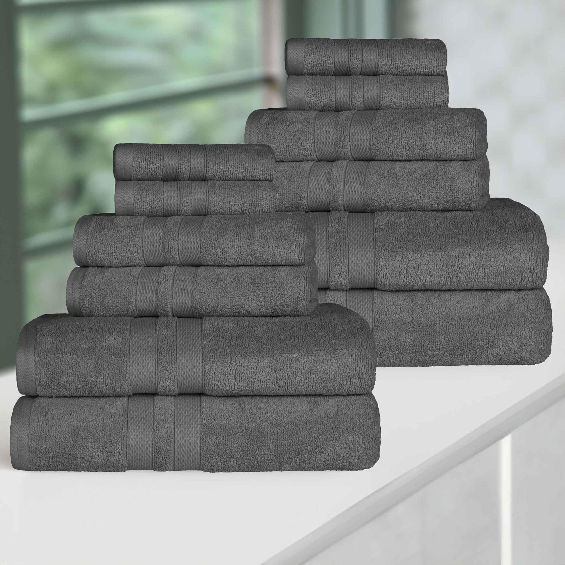 Ultra-Soft Cotton Absorbent Quick-Drying 12 Piece Assorted Towel Set