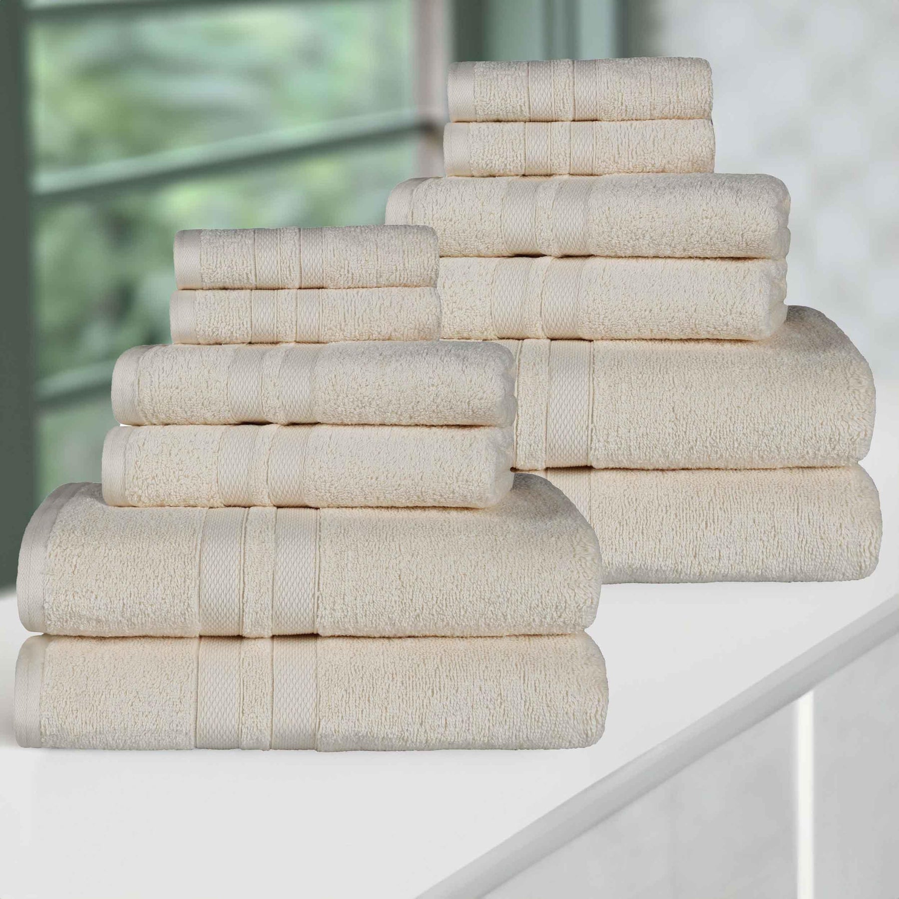 Ultra-Soft Cotton Absorbent Quick-Drying 12 Piece Assorted Towel Set