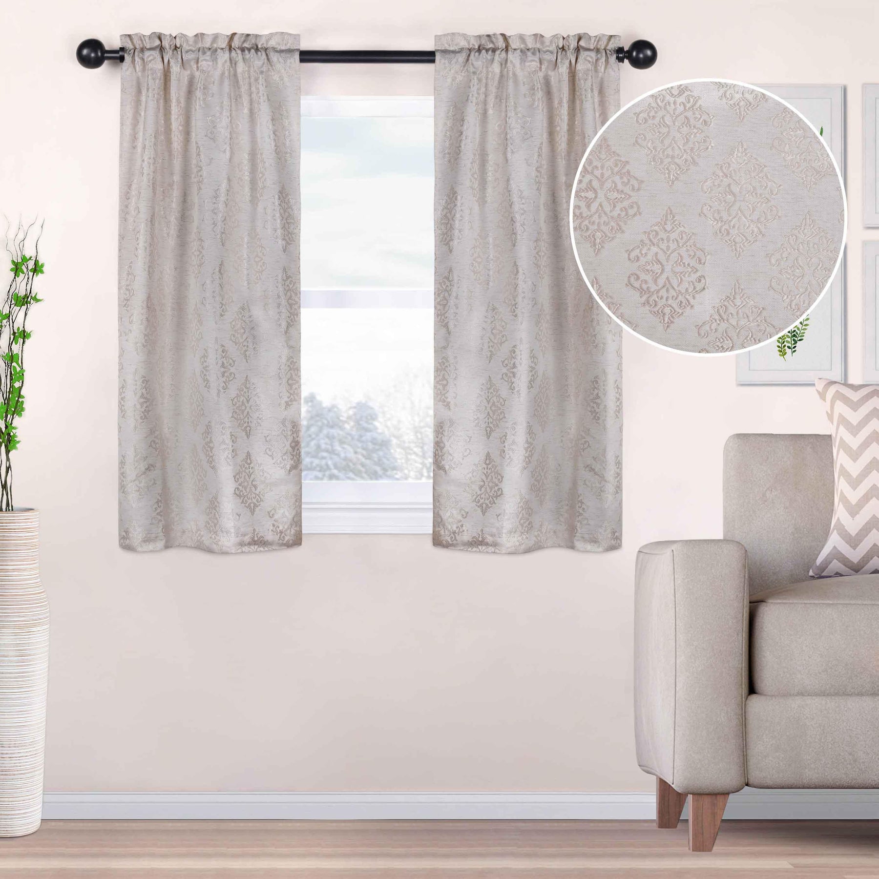 Venetian Damask Jacquard Grommet Traditional Curtain Panel Set