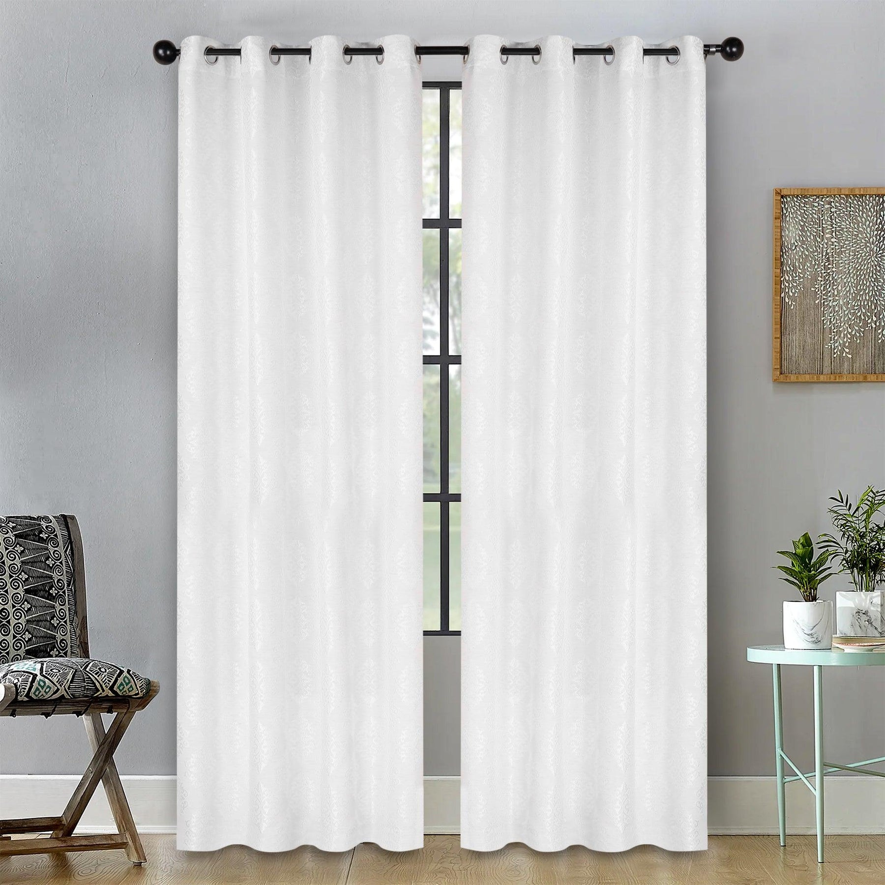 Venetian Damask Jacquard Grommet Traditional Curtain Panel Set