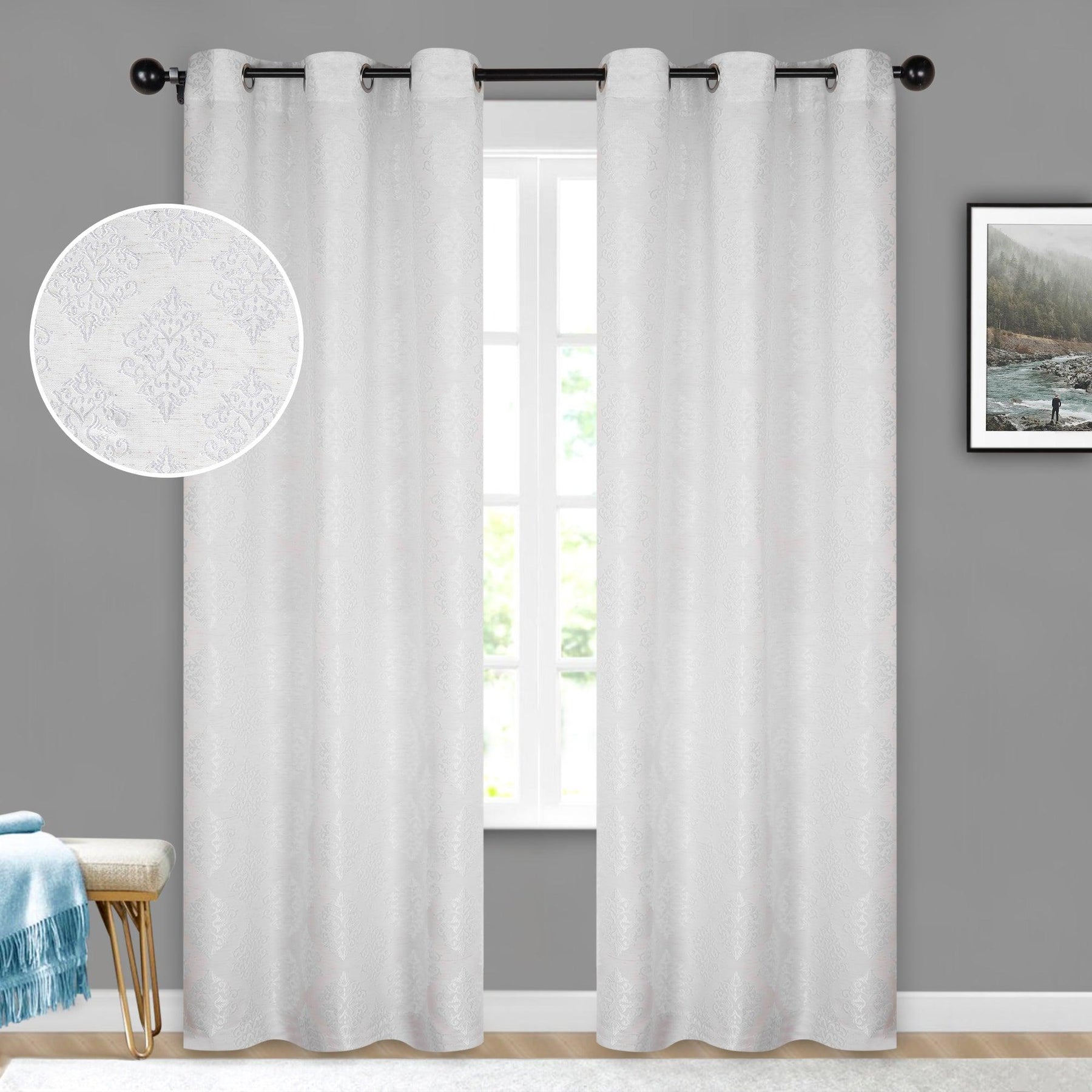 Venetian Damask Jacquard Grommet Traditional Curtain Panel Set