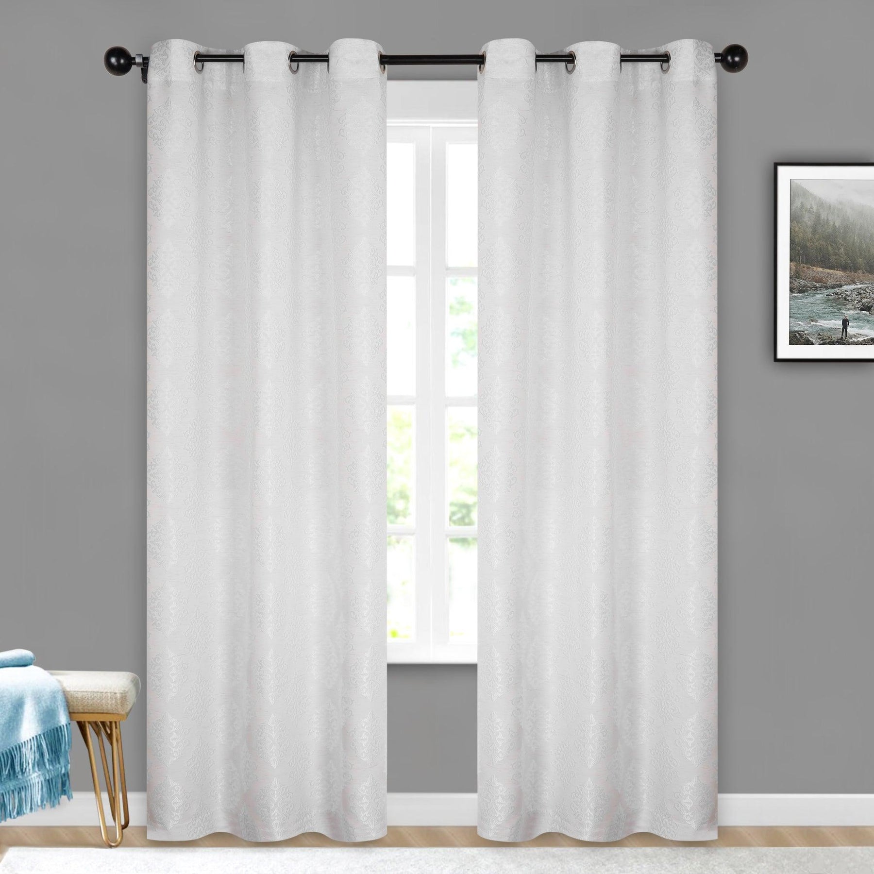 Venetian Damask Jacquard Grommet Traditional Curtain Panel Set