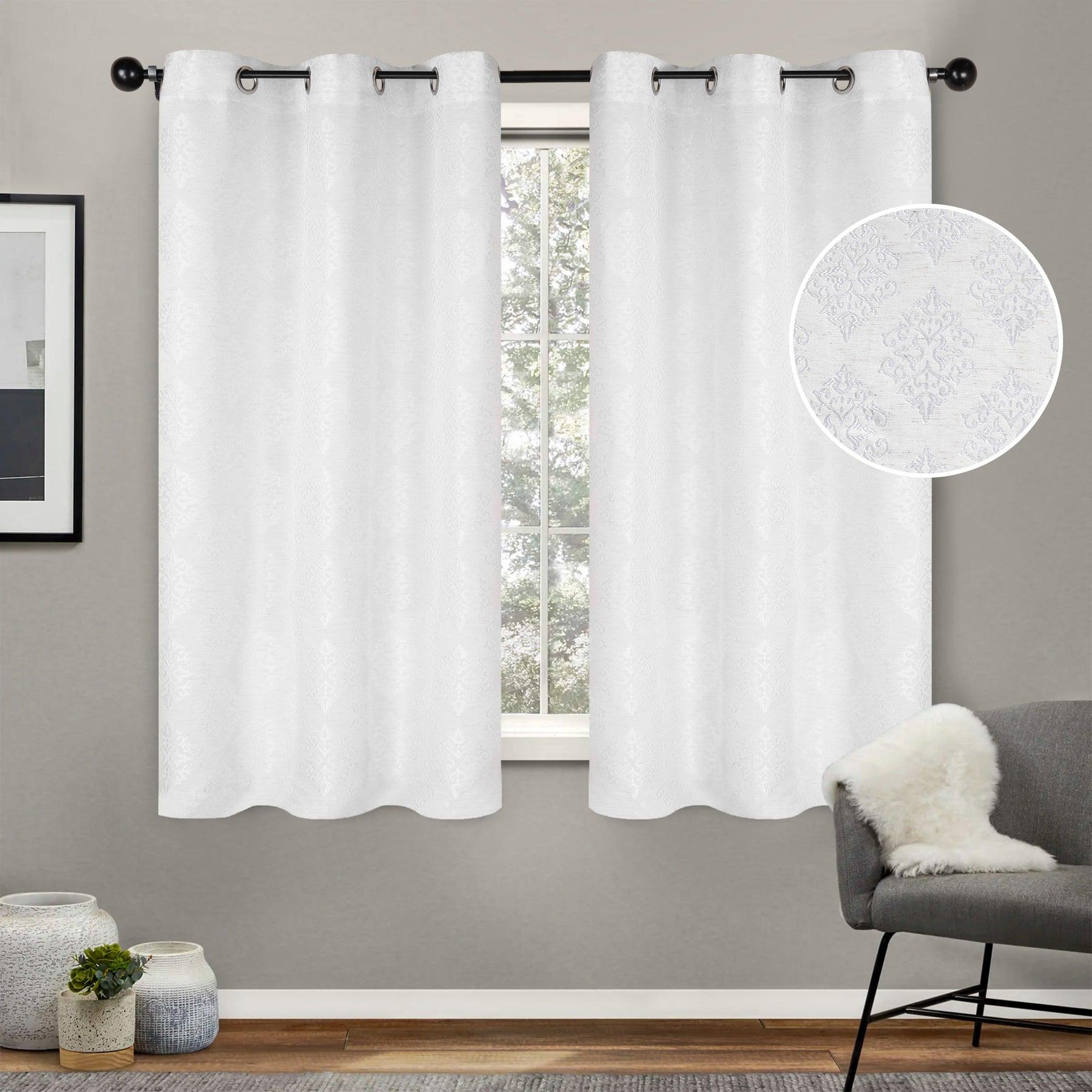 Venetian Damask Jacquard Grommet Traditional Curtain Panel Set